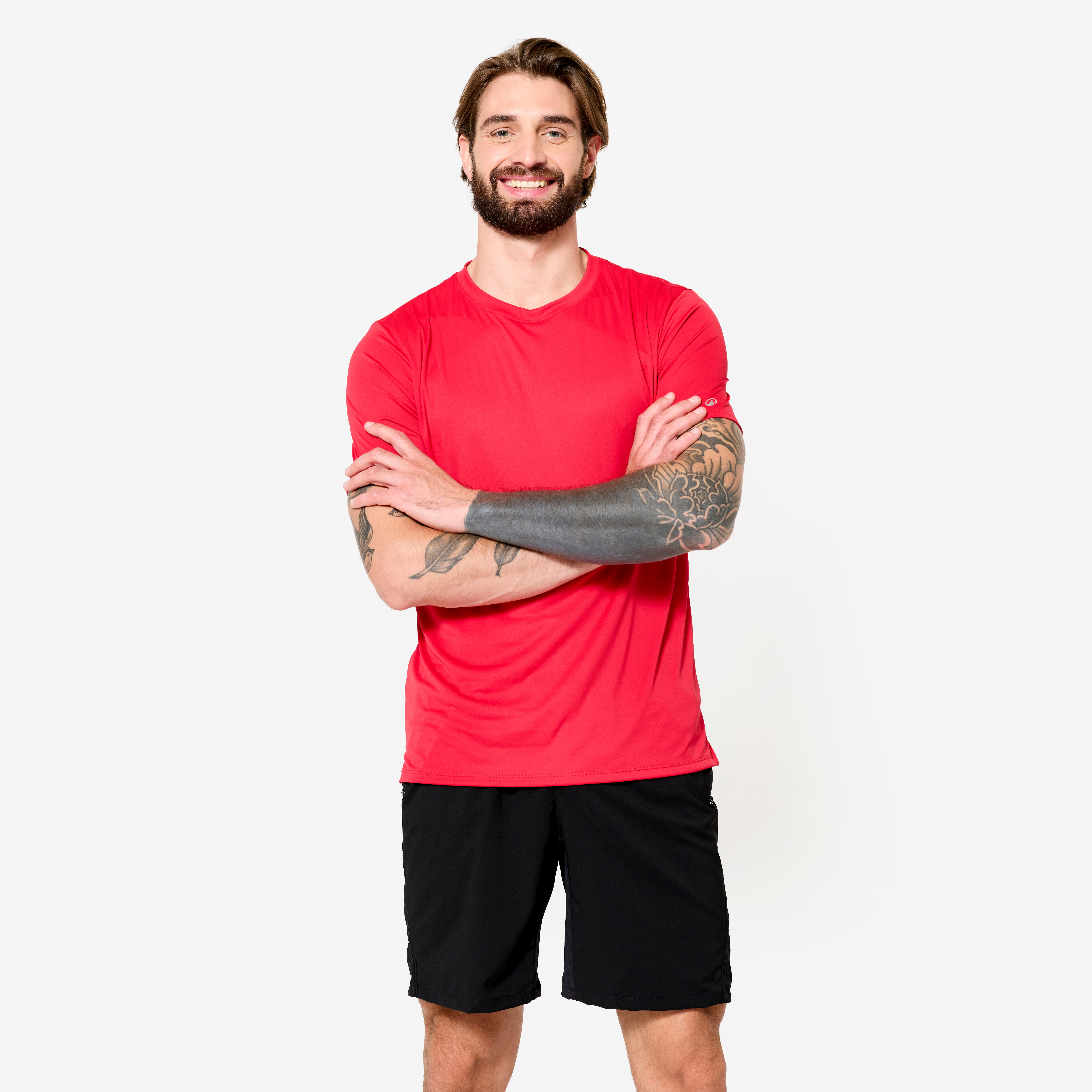 DOMYOS Pánske fitness tričko s krátkym rukávom červené 349@2XL-DOMYOS