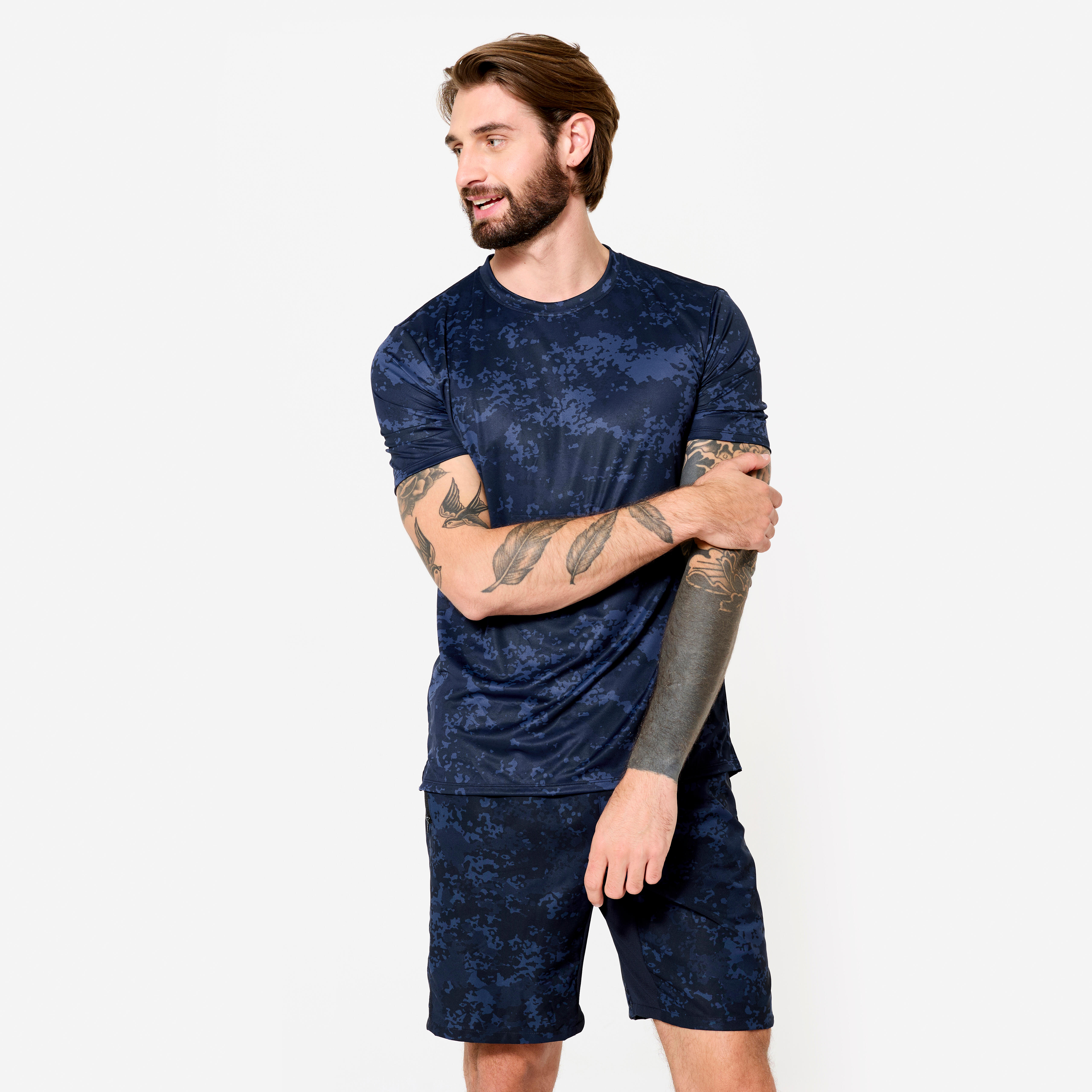 DOMYOS Pánske fitness tričko s okrúhlym výstrihom modré 349@2XL-DOMYOS