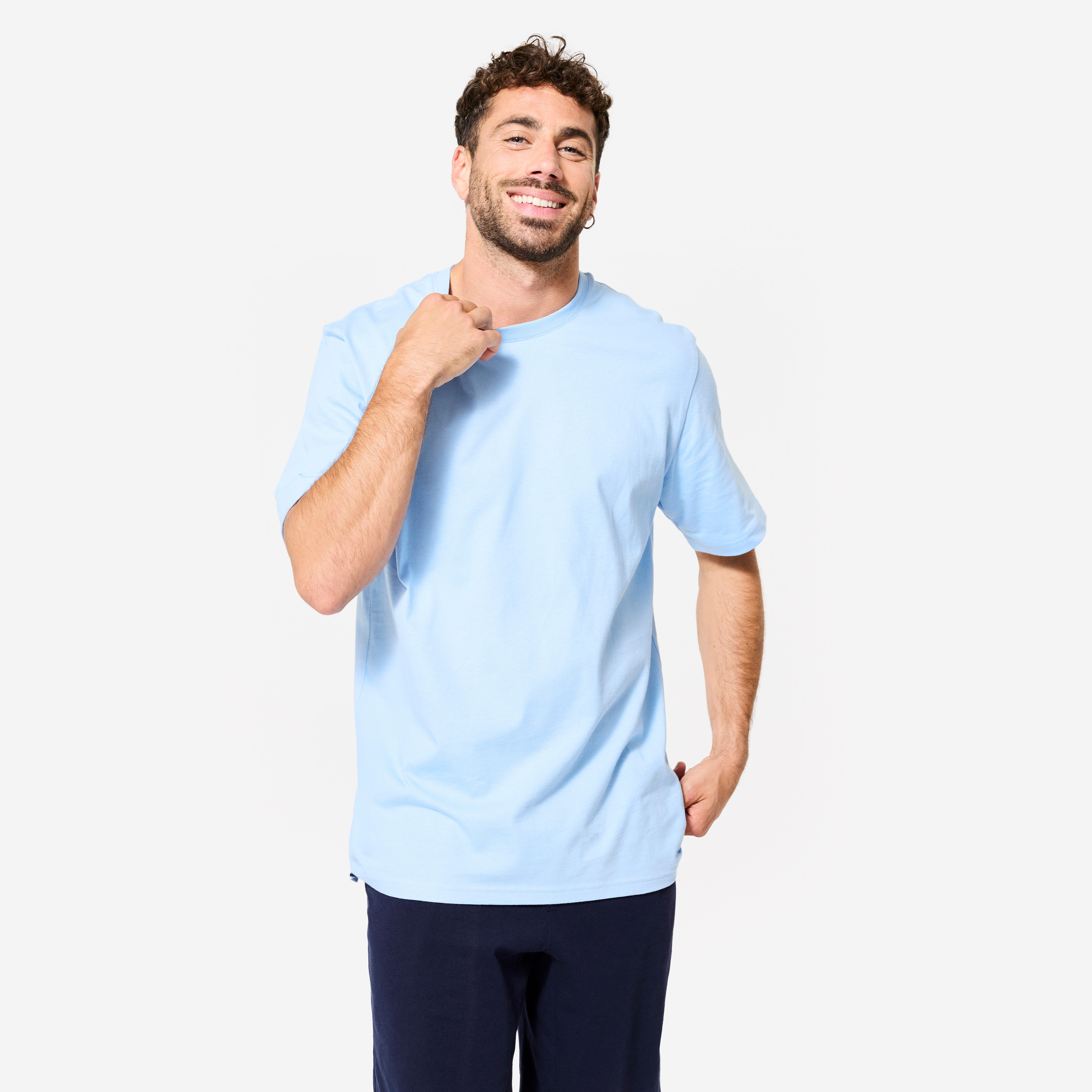 DOMYOS Pánske fitness tričko strih regular bledomodré 349@4XL-DOMYOS