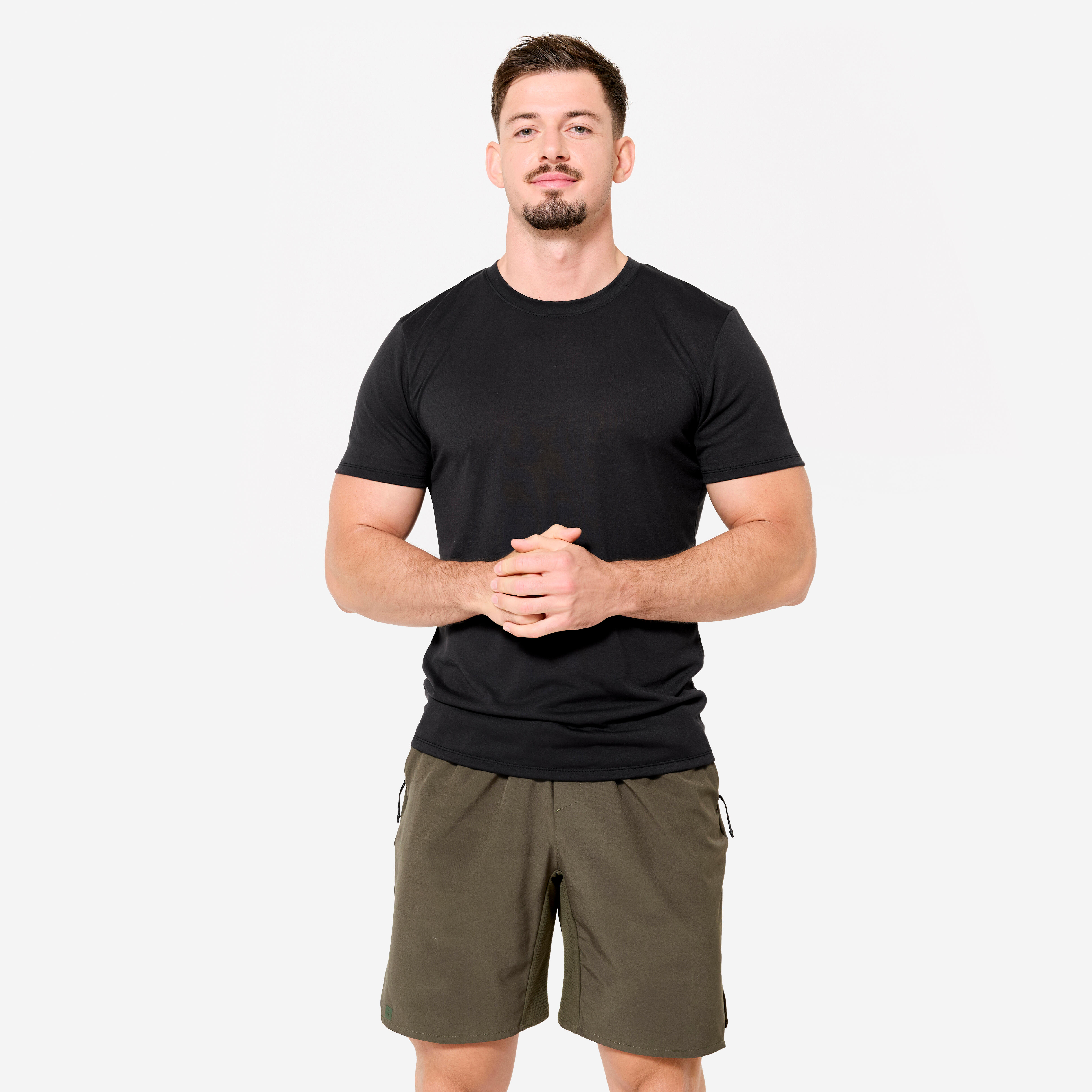 DOMYOS Pánske fitness tričko strih slim čierne 349@S-DOMYOS