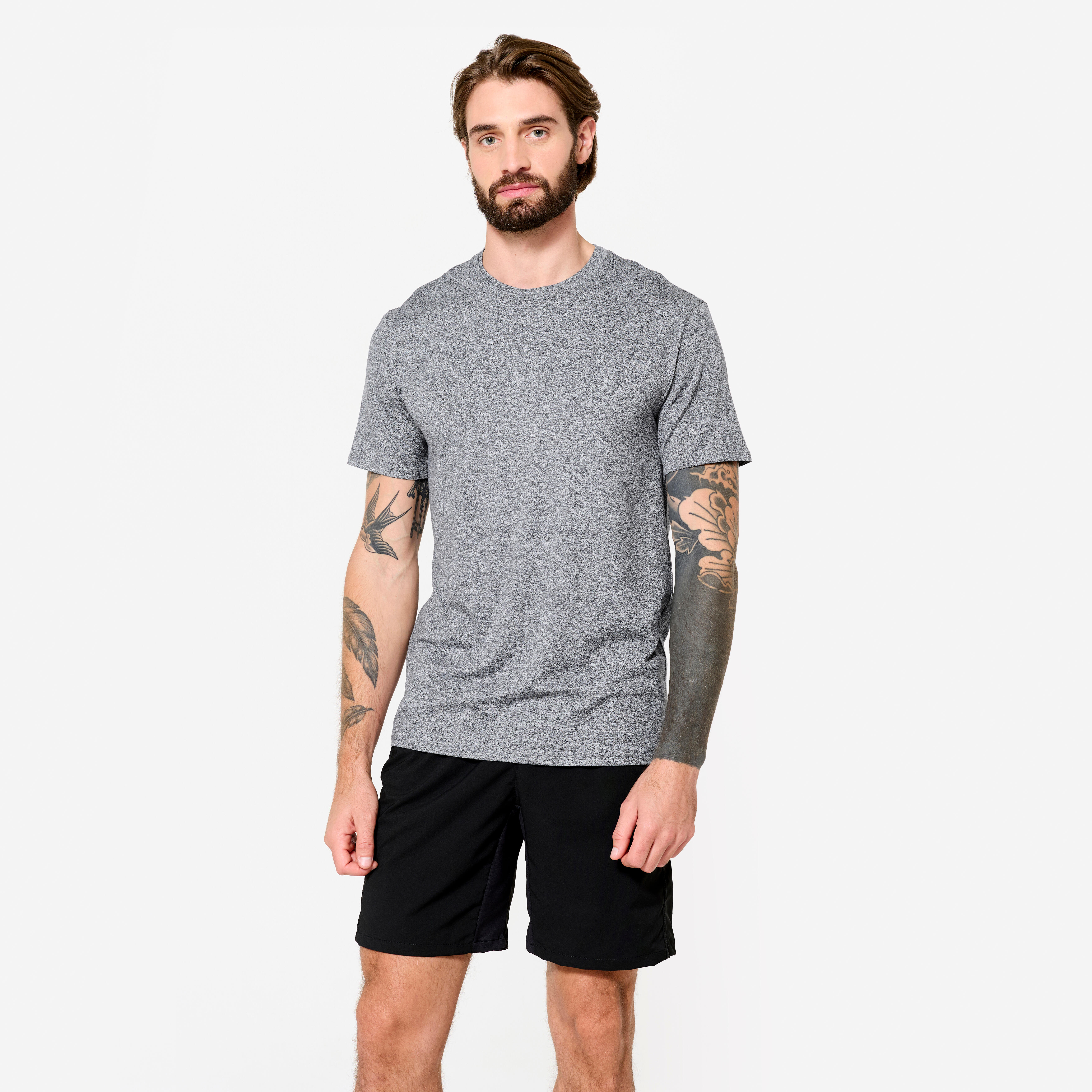DOMYOS Pánske jemné tričko na fitness – modro-čierne modrá 349@XL-DOMYOS