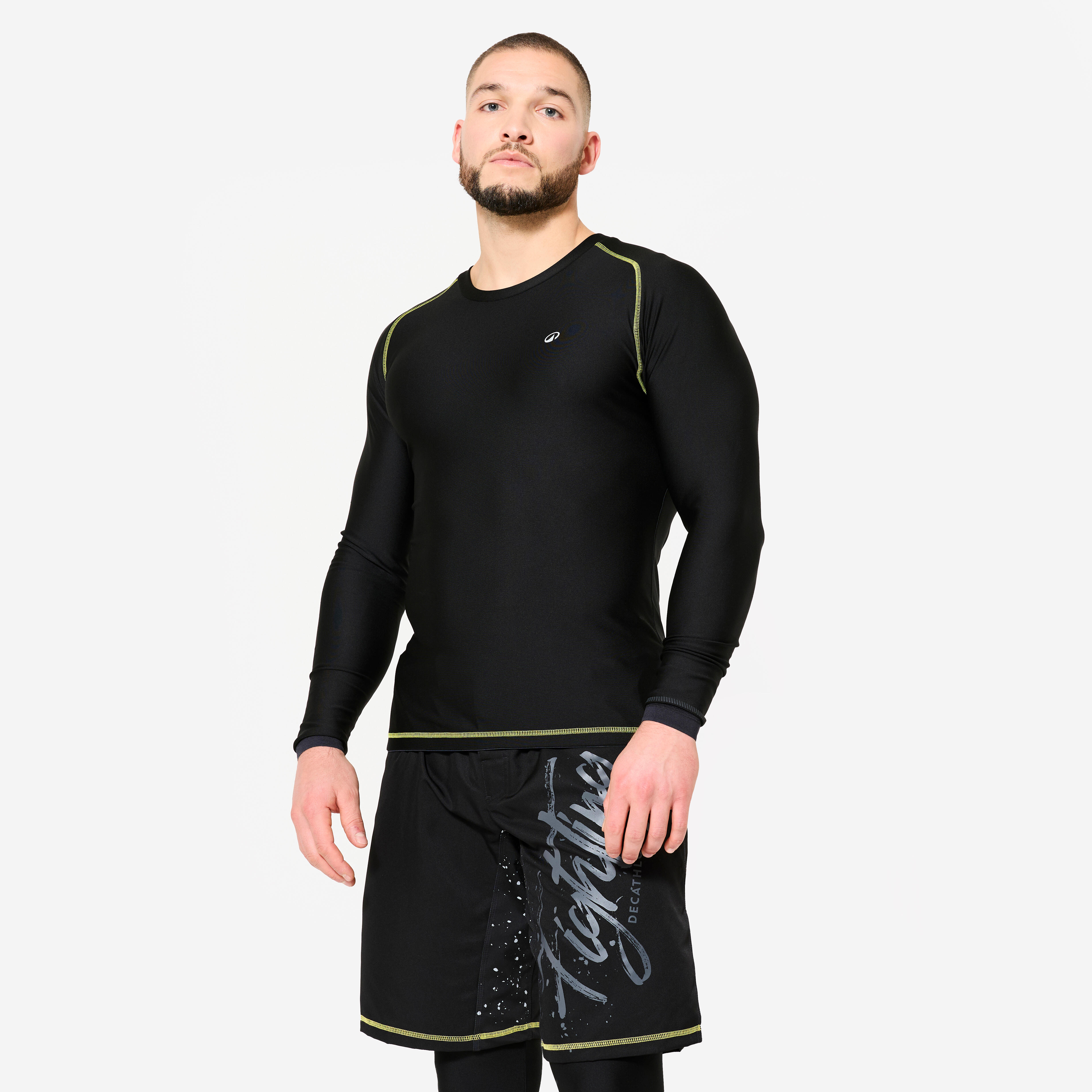 DOMYOS Pánske tričko rashguard na MMA a grappling čierno-žlté čierna 200@S-DOMYOS