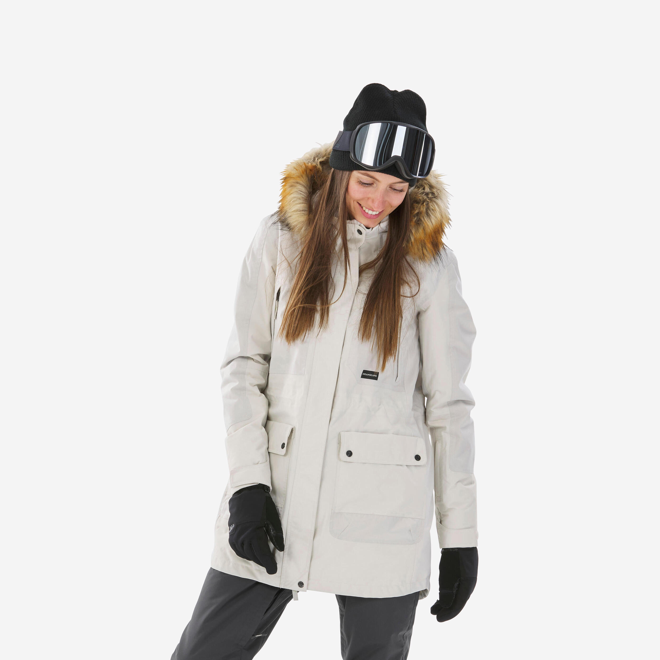 DREAMSCAPE Dámska dlhá bunda SNB 500 Ziprotec na snowboard béžová béžová 875@S-DREAMSCAPE