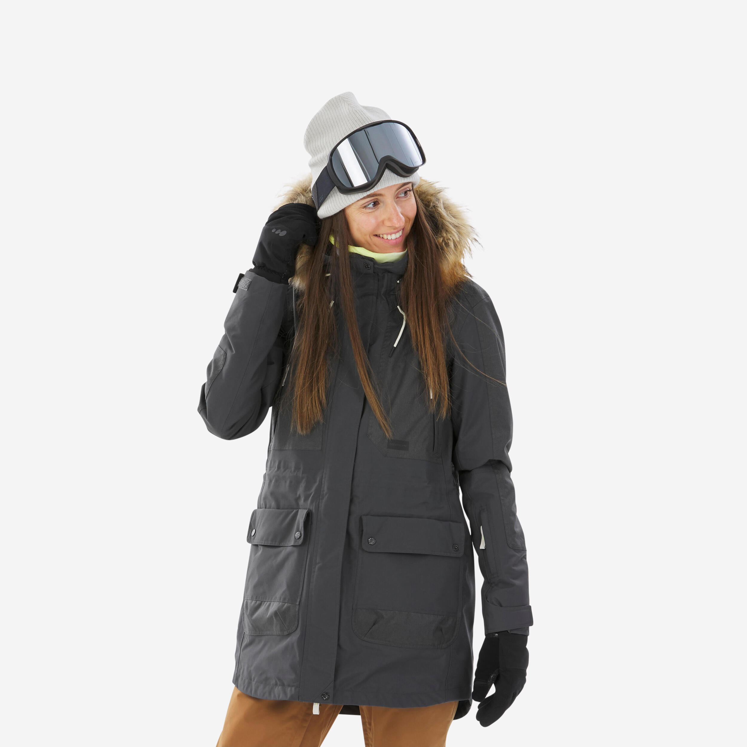 DREAMSCAPE Dámska dlhá bunda SNB 500 Ziprotec na snowboard sivá šedá 875@M-DREAMSCAPE