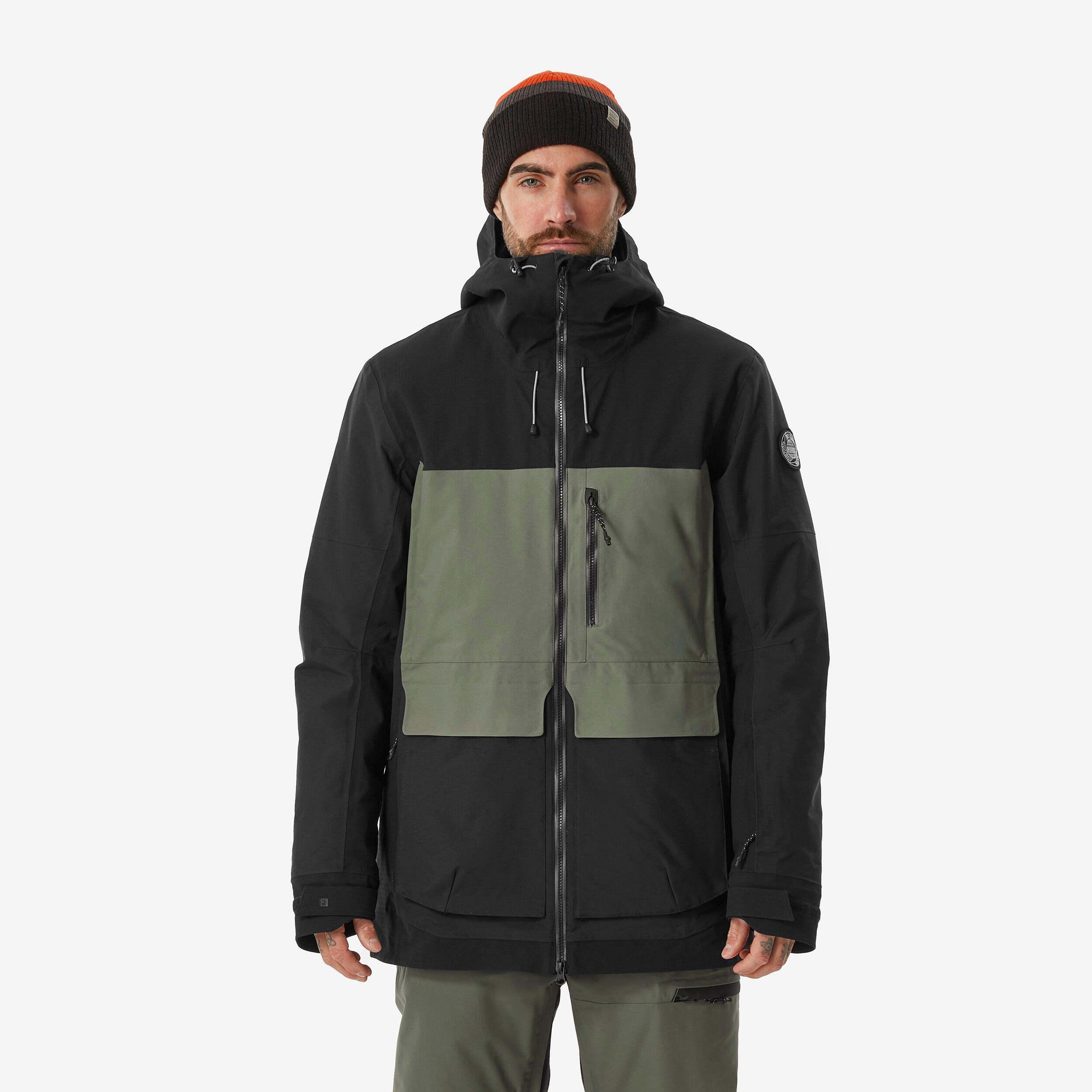 DREAMSCAPE Pánska snowboardová bunda 500 hrejivá a odolná Ziprotect kaki-čierna 349@L-DREAMSCAPE