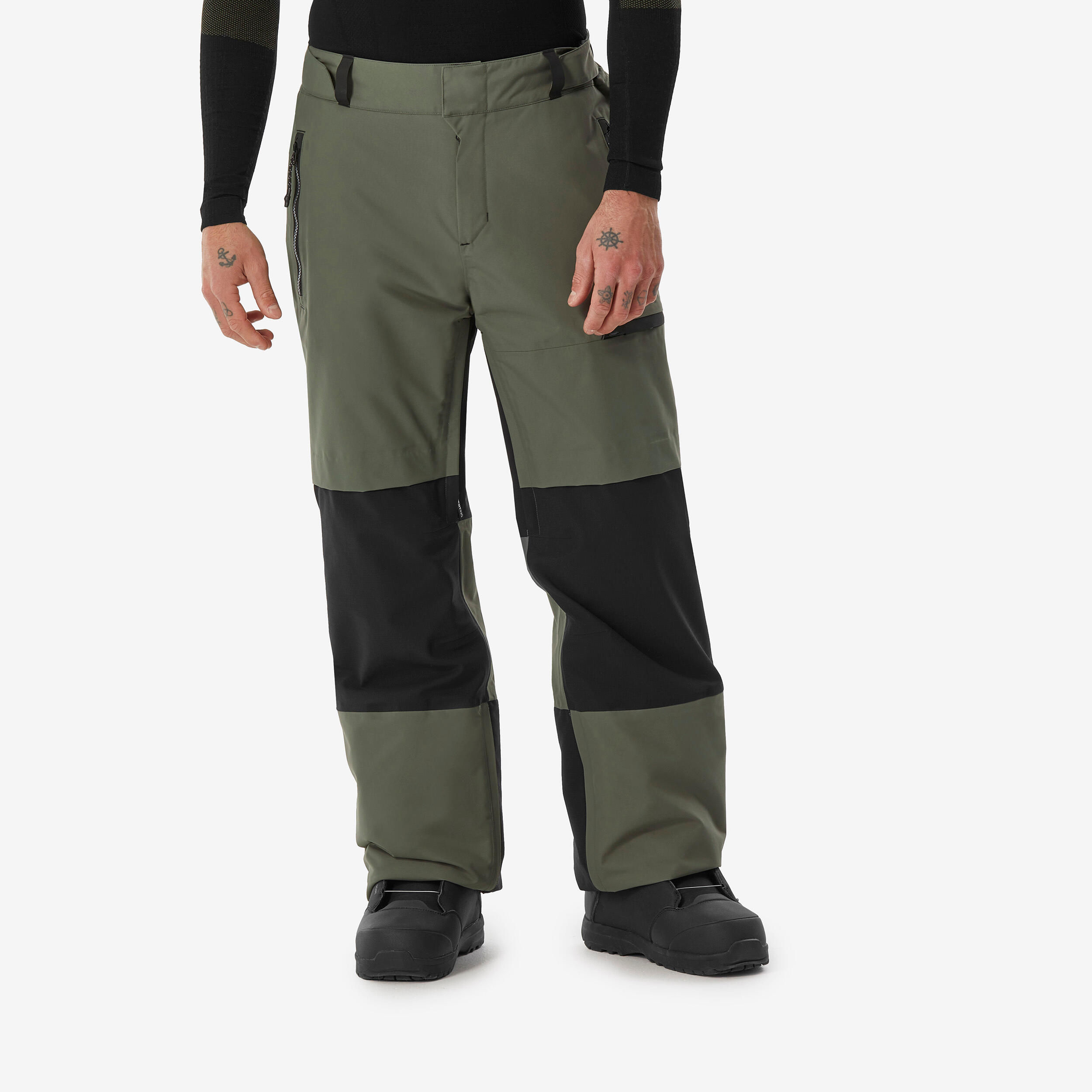 DREAMSCAPE Pánske nepremokavé a hrejivé snowboardové nohavice SNB 500 kaki zelená 340@M-DREAMSCAPE