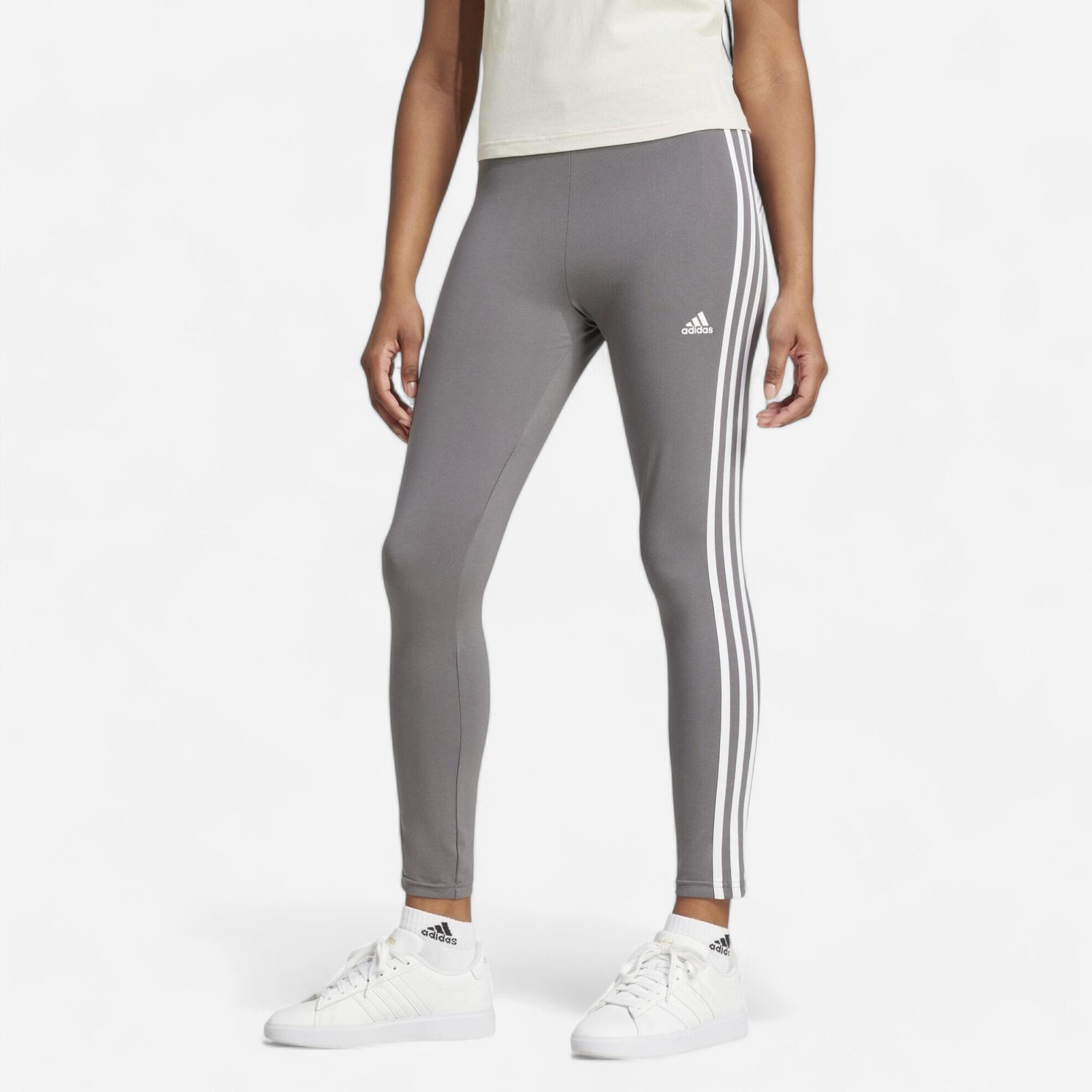 Dámske legíny s potlačou troch pásikov Adidas – tmavosivé šedá 343@L-ADIDAS