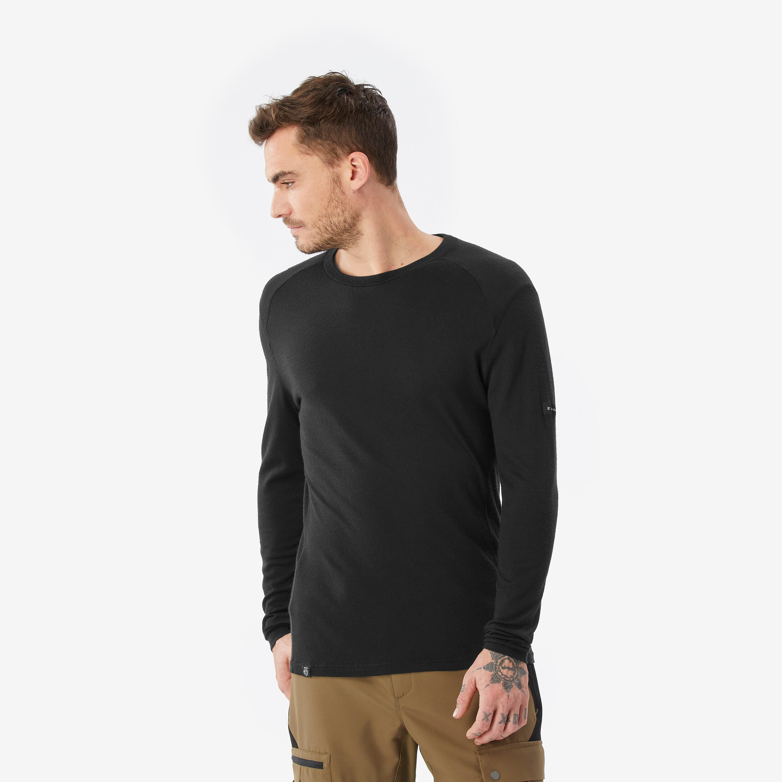 FORCLAZ Pánske tričko MT500 zo 100 % vlny merino dlhý rukáv modré čierna 200@2XL-FORCLAZ