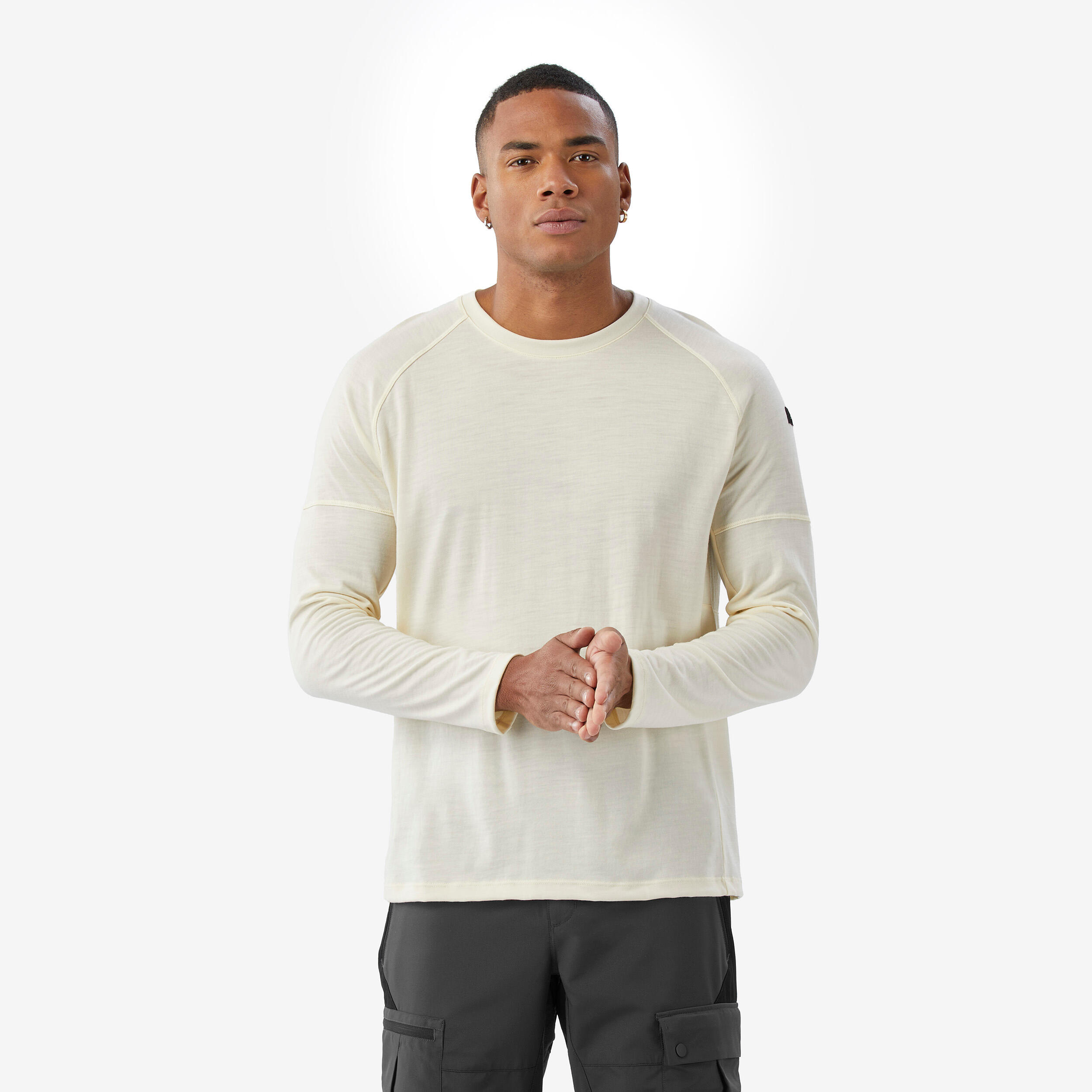 FORCLAZ Pánske tričko s dlhým rukávom Merino Resist z vlny merino nefarbené biela 349@L-FORCLAZ