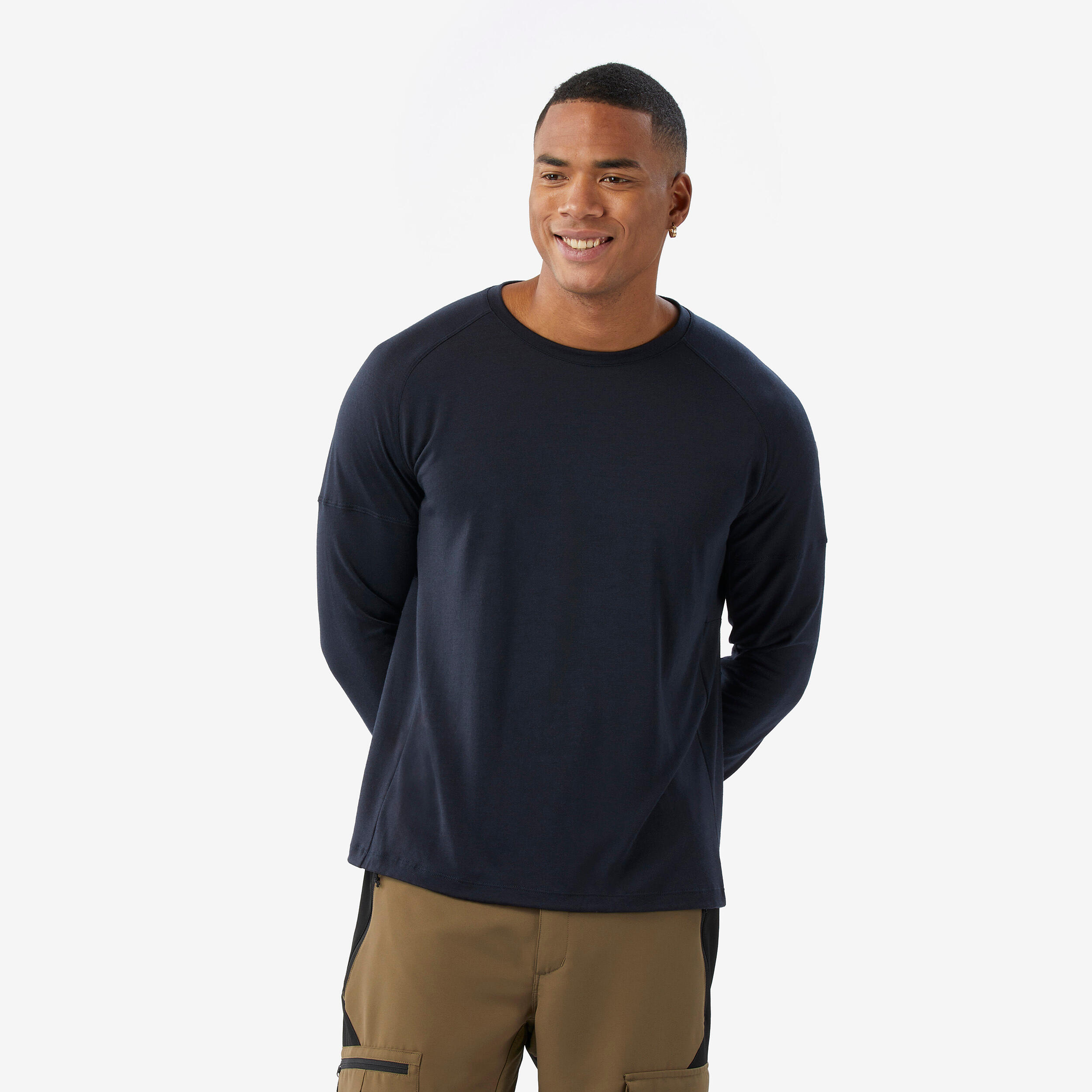 FORCLAZ Pánske tričko s dlhým rukávom Merino Resist z vlny merino tmavomodré 349@2XL-FORCLAZ