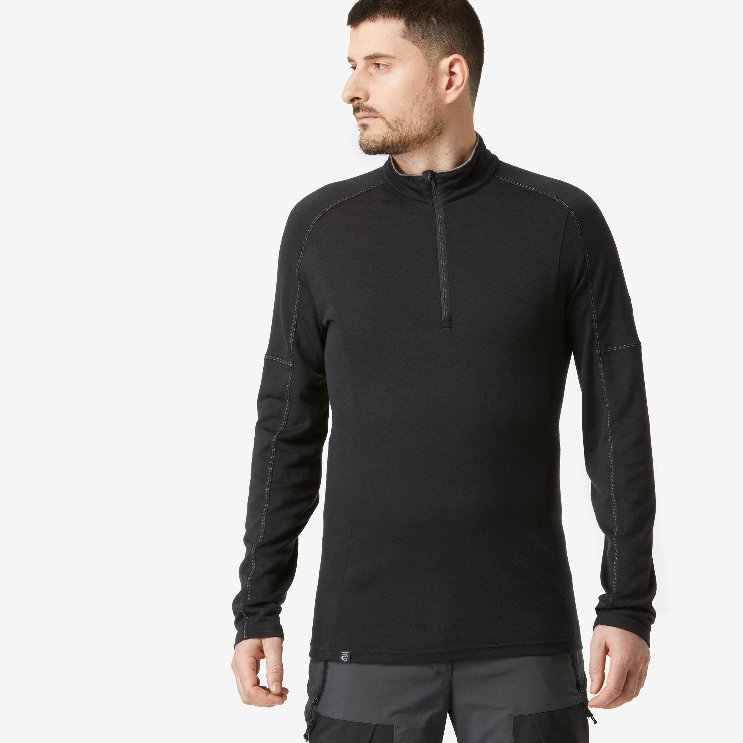 FORCLAZ Pánske turistické tričko MT500 merino dlhý rukáv čierne 200@S-FORCLAZ