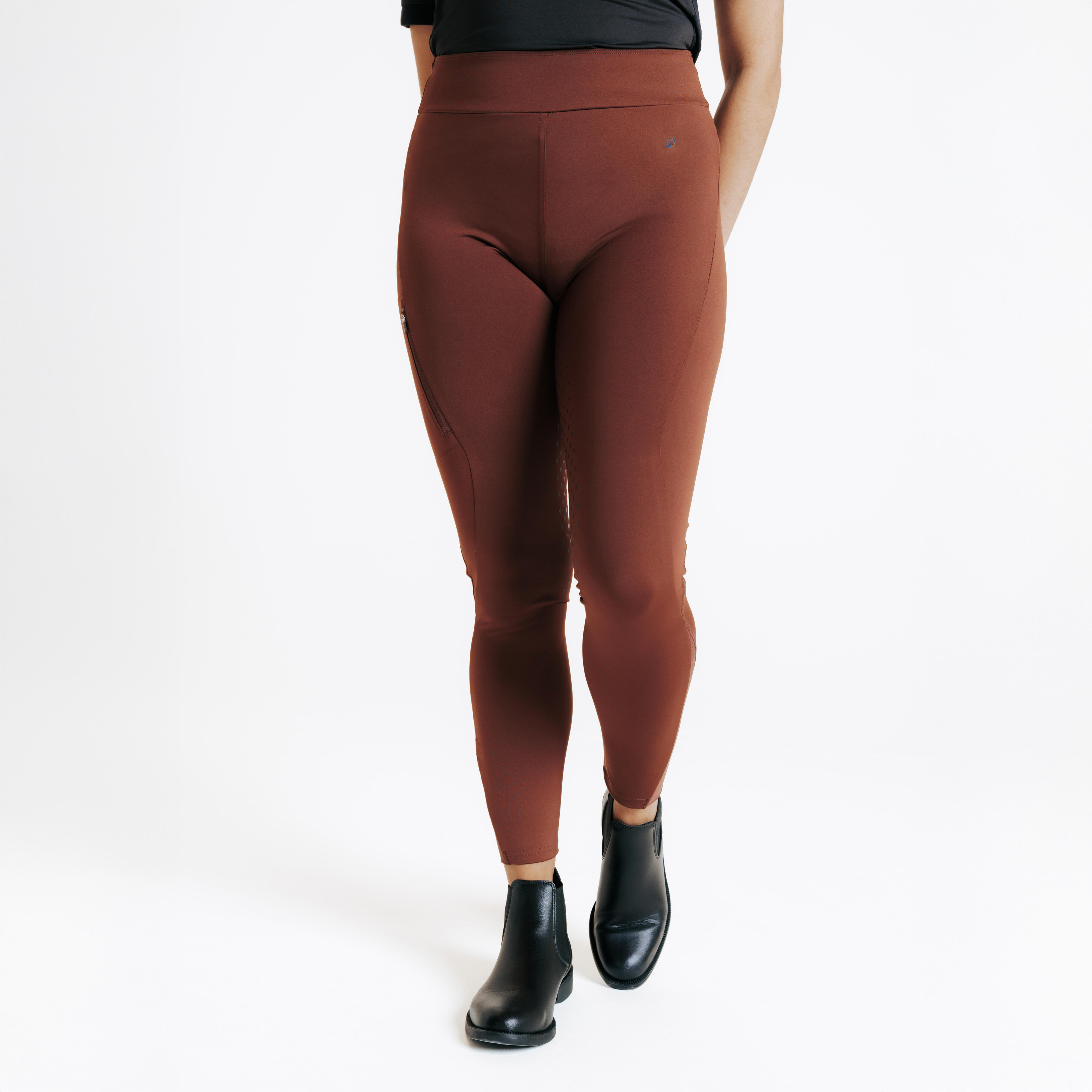 FOUGANZA Dámske jazdecké legíny 500 Fullgrip hnedé hnedá 343@M-FOUGANZA