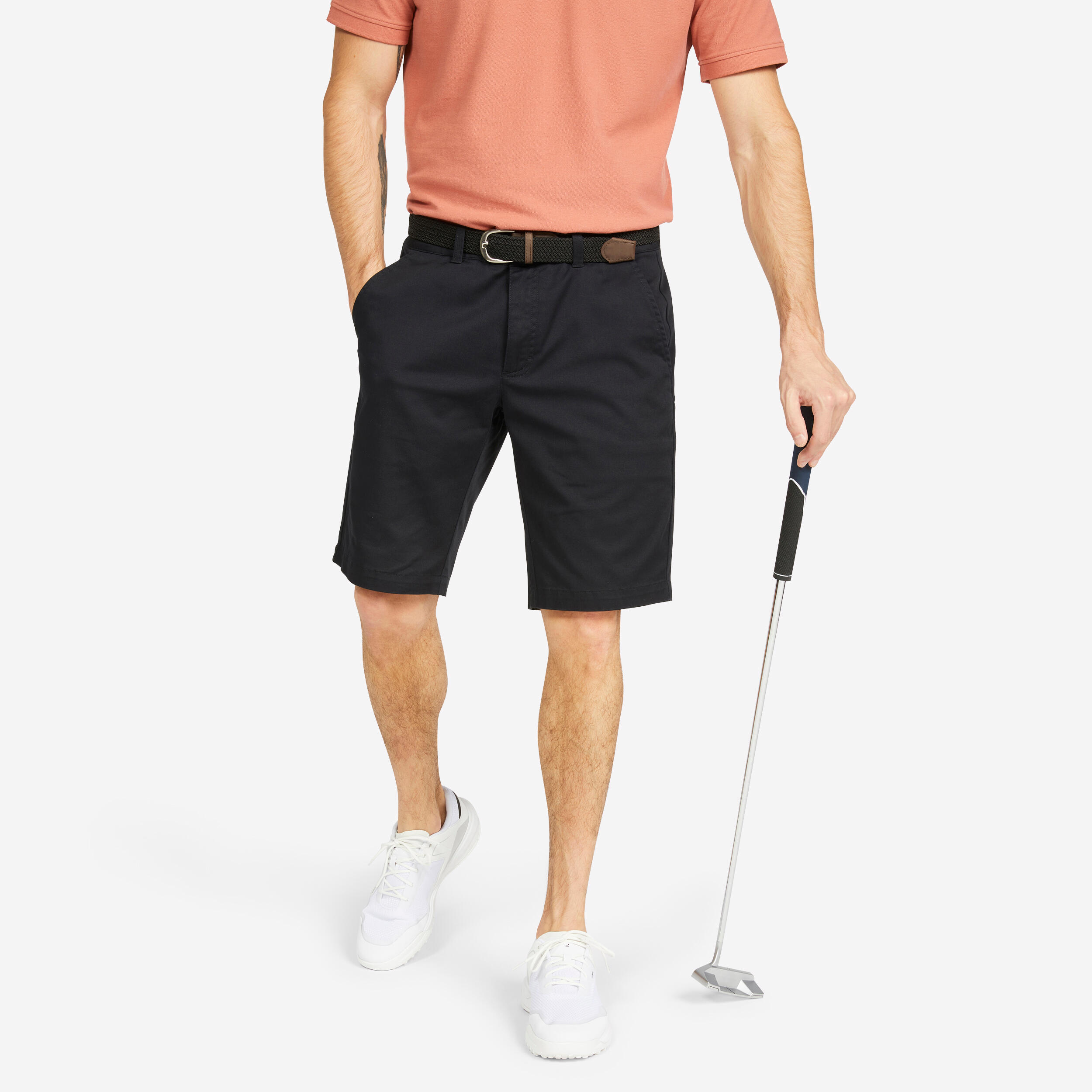 INESIS Pánske golfové chino šortky MW500 čierne 340@XL-INESIS