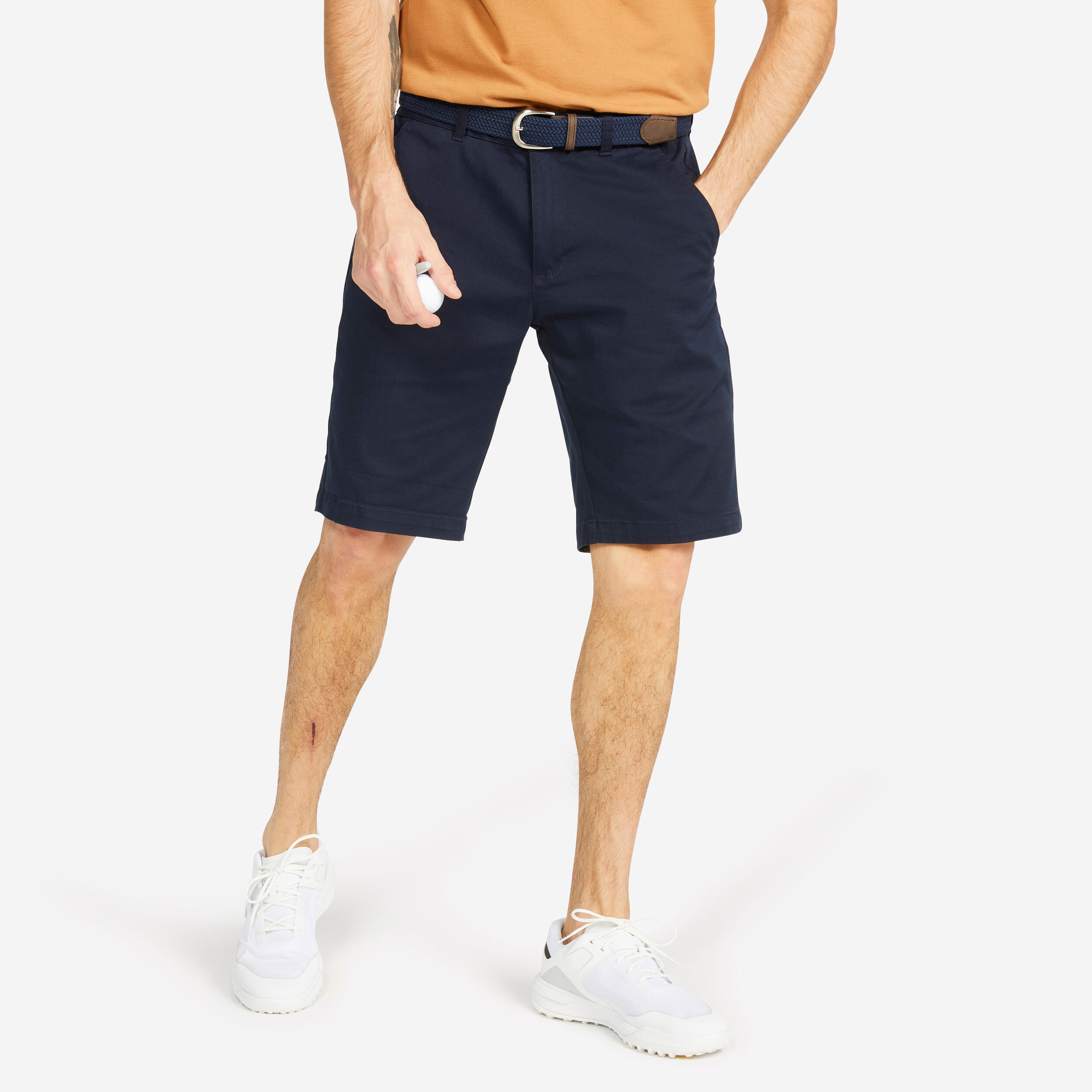 INESIS Pánske golfové chino šortky MW500 tmavomodré 340@L-INESIS