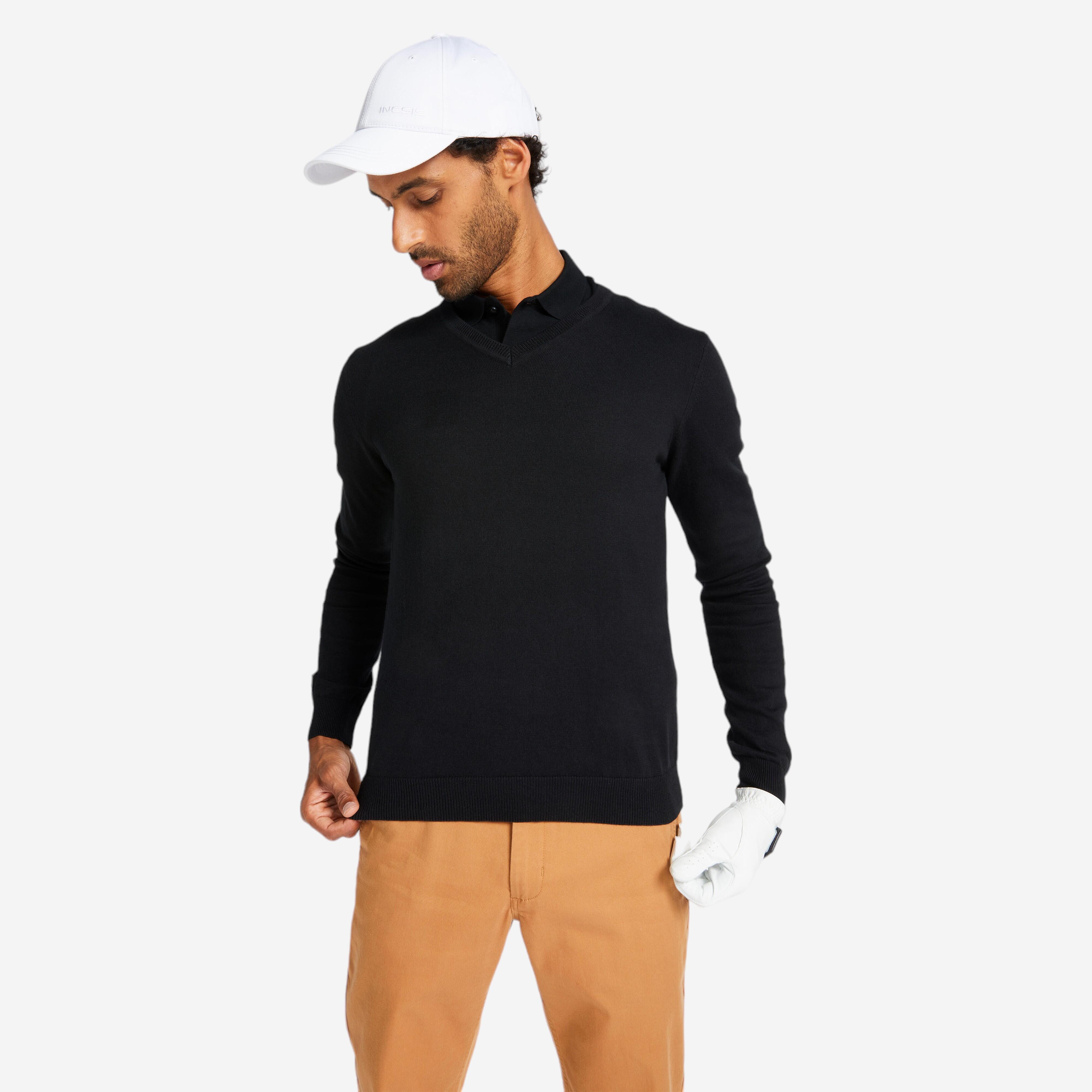 INESIS Pánsky golfový pulóver s výstrihom do V čierny 200@S-INESIS