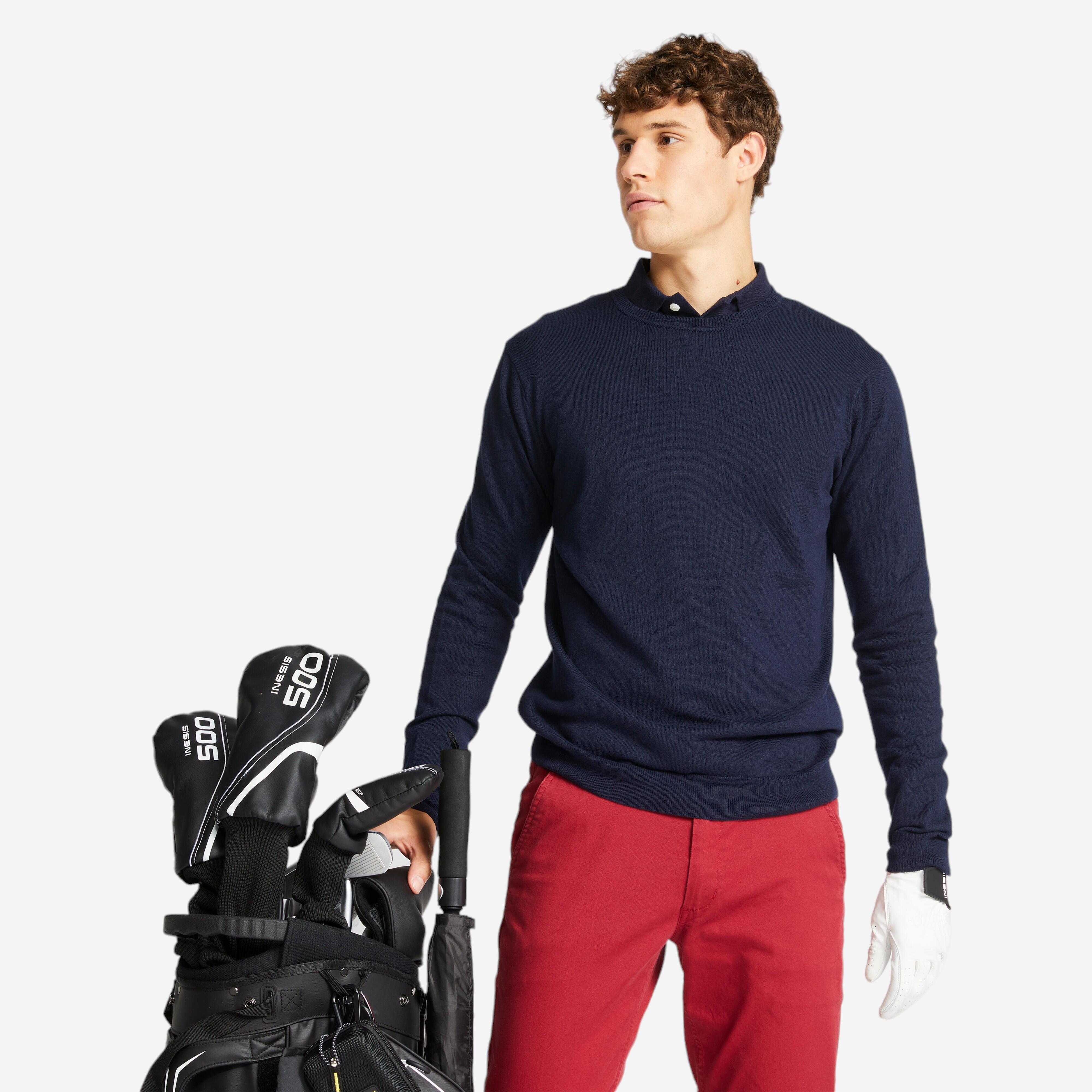 INESIS Pánsky golfový pulóver tmavomodrý 200@4XL-INESIS