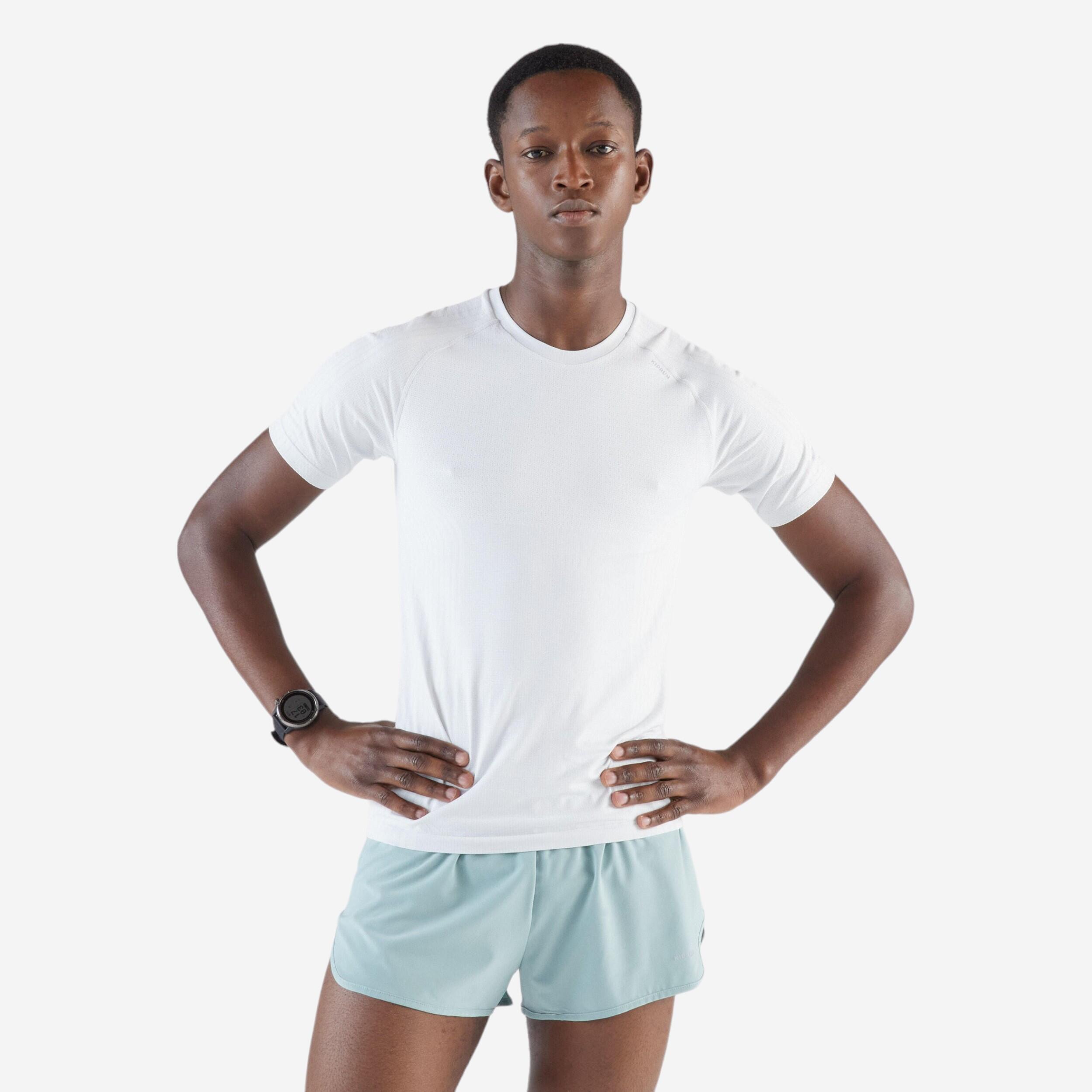 KIPRUN T-SHIRT DE RUNNING 500 CONFORT SLIM SANS COUTURES BLANC biela 349@L-KIPRUN
