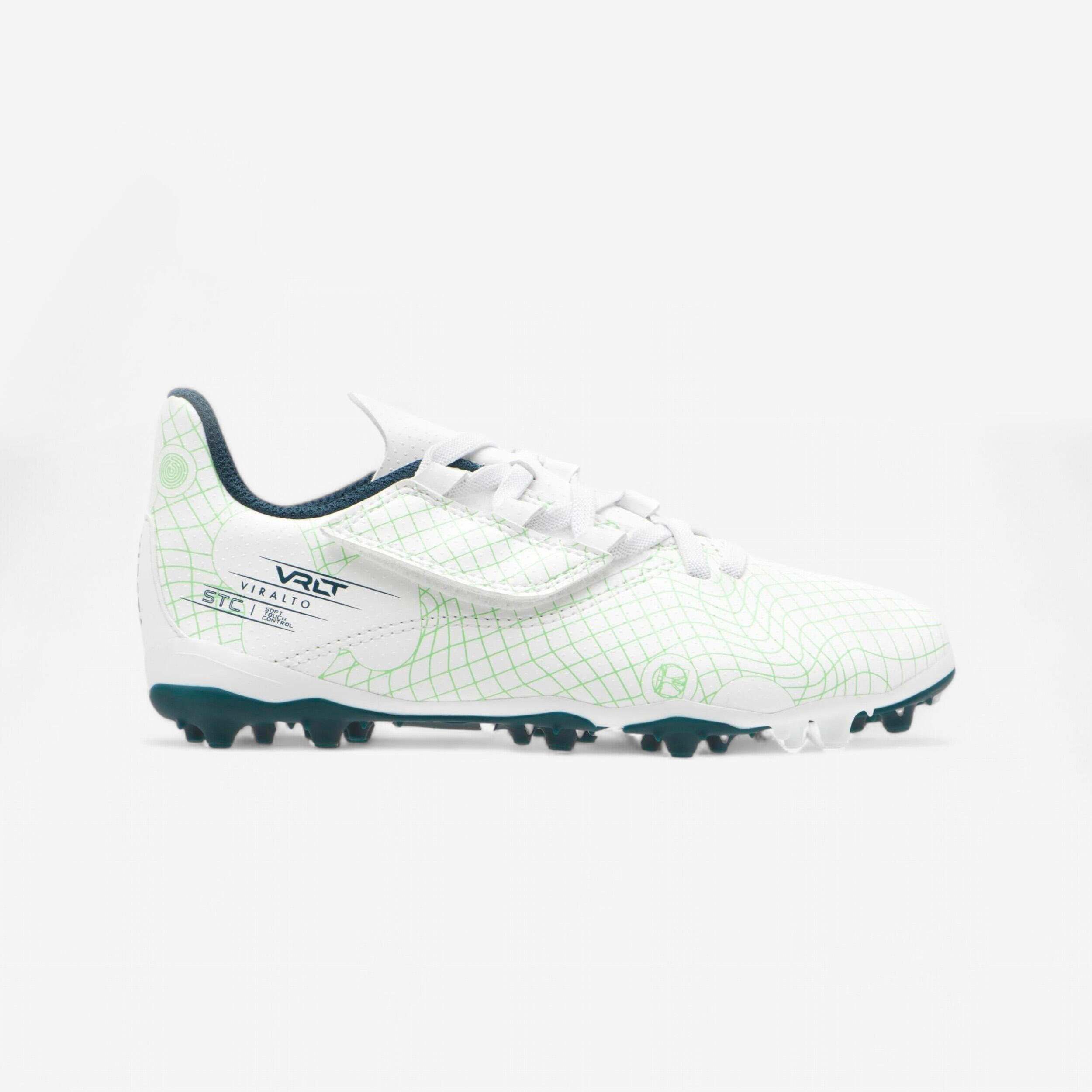 KIPSTA Detské futbalové kopačky Viralto I Easy MG/AG suchý zips ľadovo-zelené biela 274@33-KIPSTA