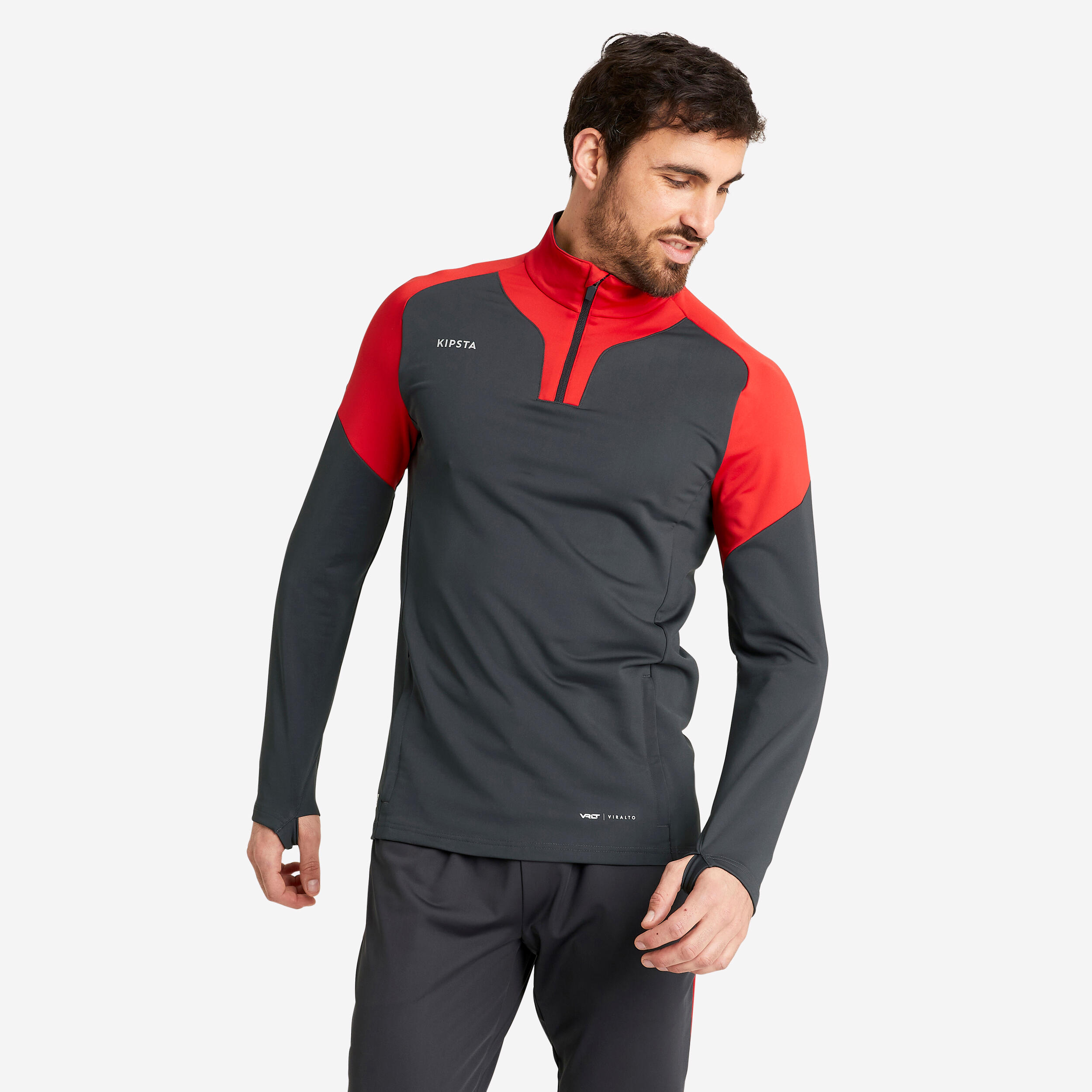 KIPSTA Futbalová mikina VIRALTO CLUB 1/2 zips sivo-červená šedá @3XL-KIPSTA