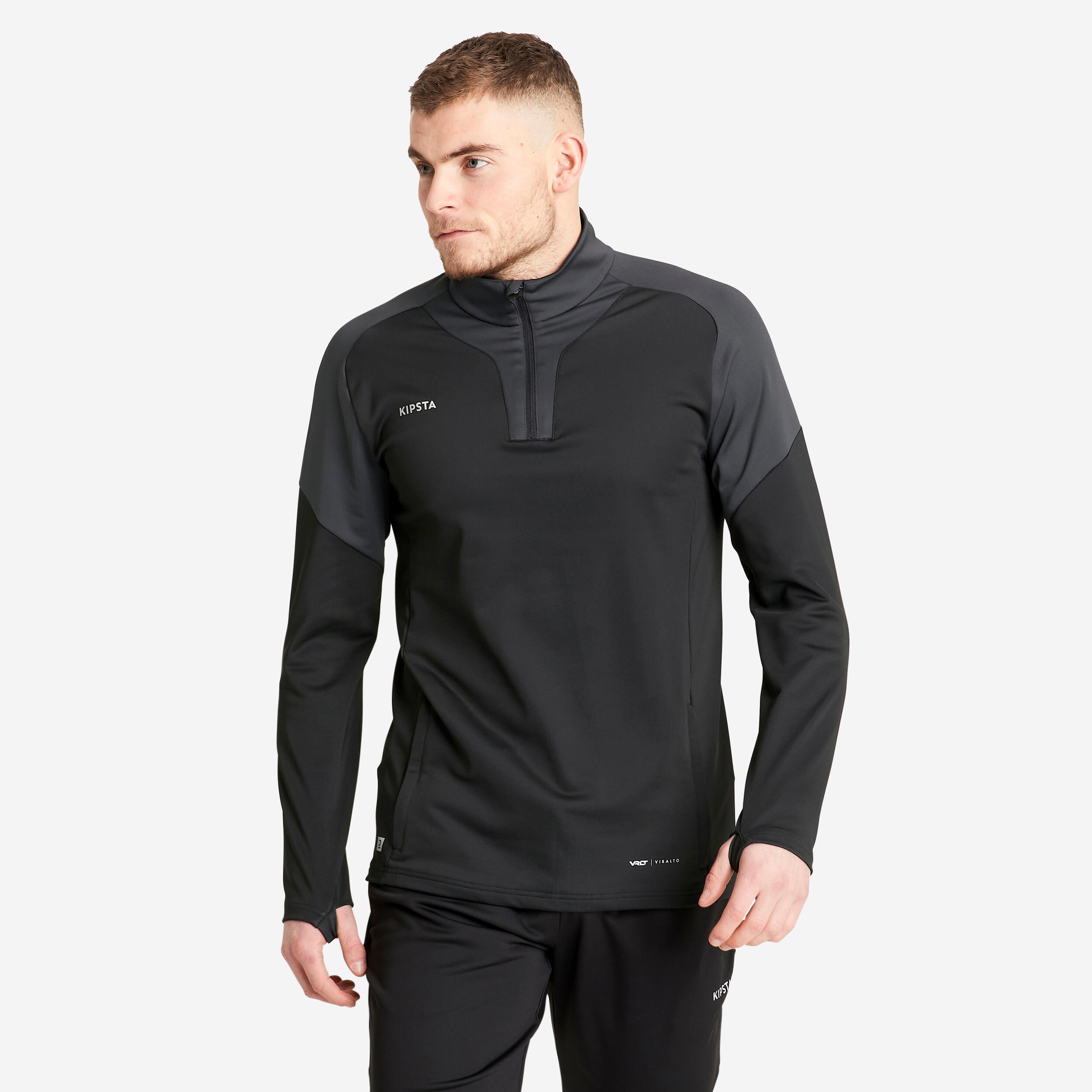 KIPSTA Futbalová mikina VIRALTO CLUB 1/2 zips sivo-čierna @3XL-KIPSTA