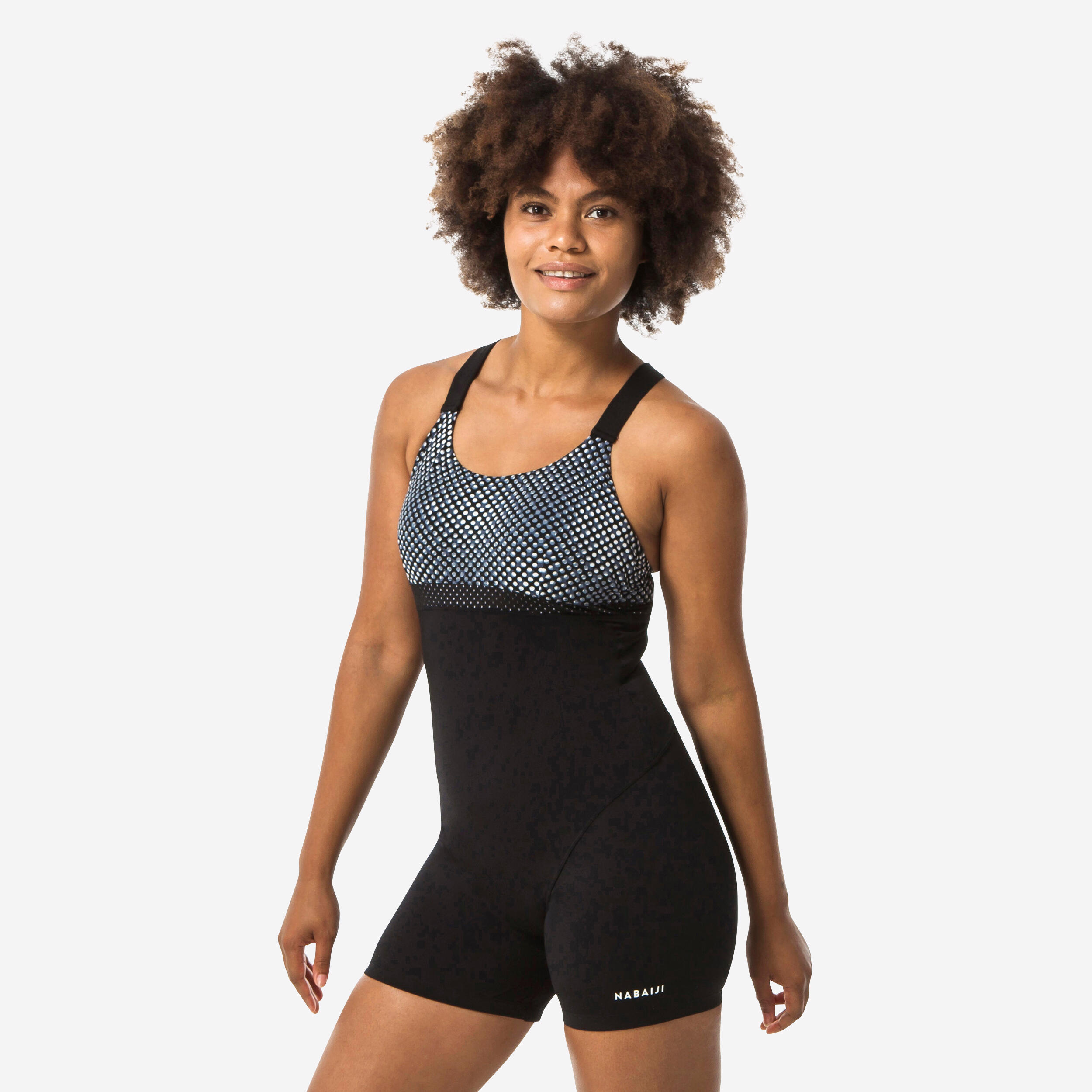 NABAIJI Dámske jednodielne šortkové plavky Elea Bul na aquafitness čierno-sivé šedá 875@L-XL-NABAIJI