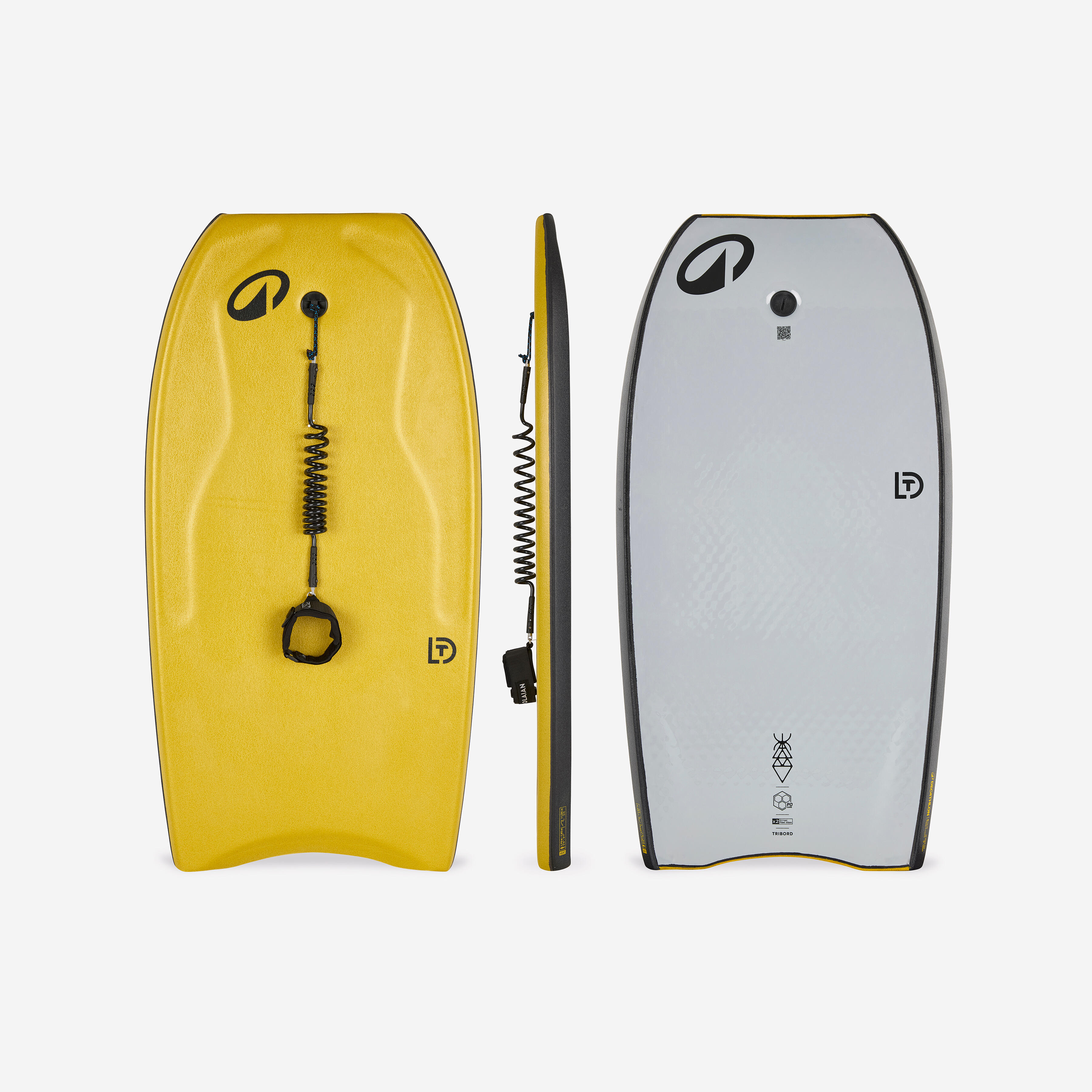 OLAIAN Bodyboard 500 Mesh pre pokročilých dvojitý stringer zlato-sivý žltá 120@41