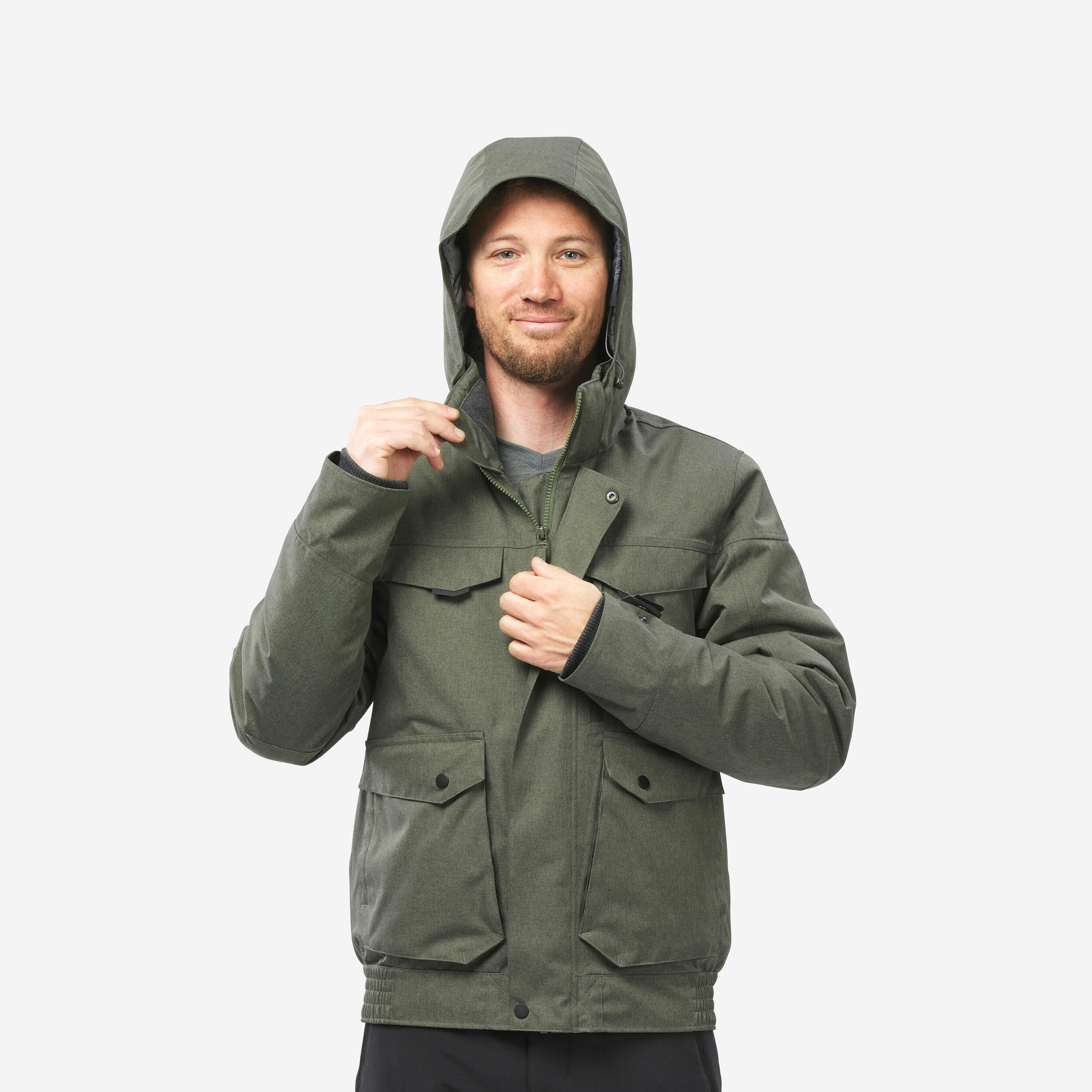 QUECHUA Pánska nepremokavá zimná bunda na turistiku SH500 do -10 °C zelená 349@L-QUECHUA