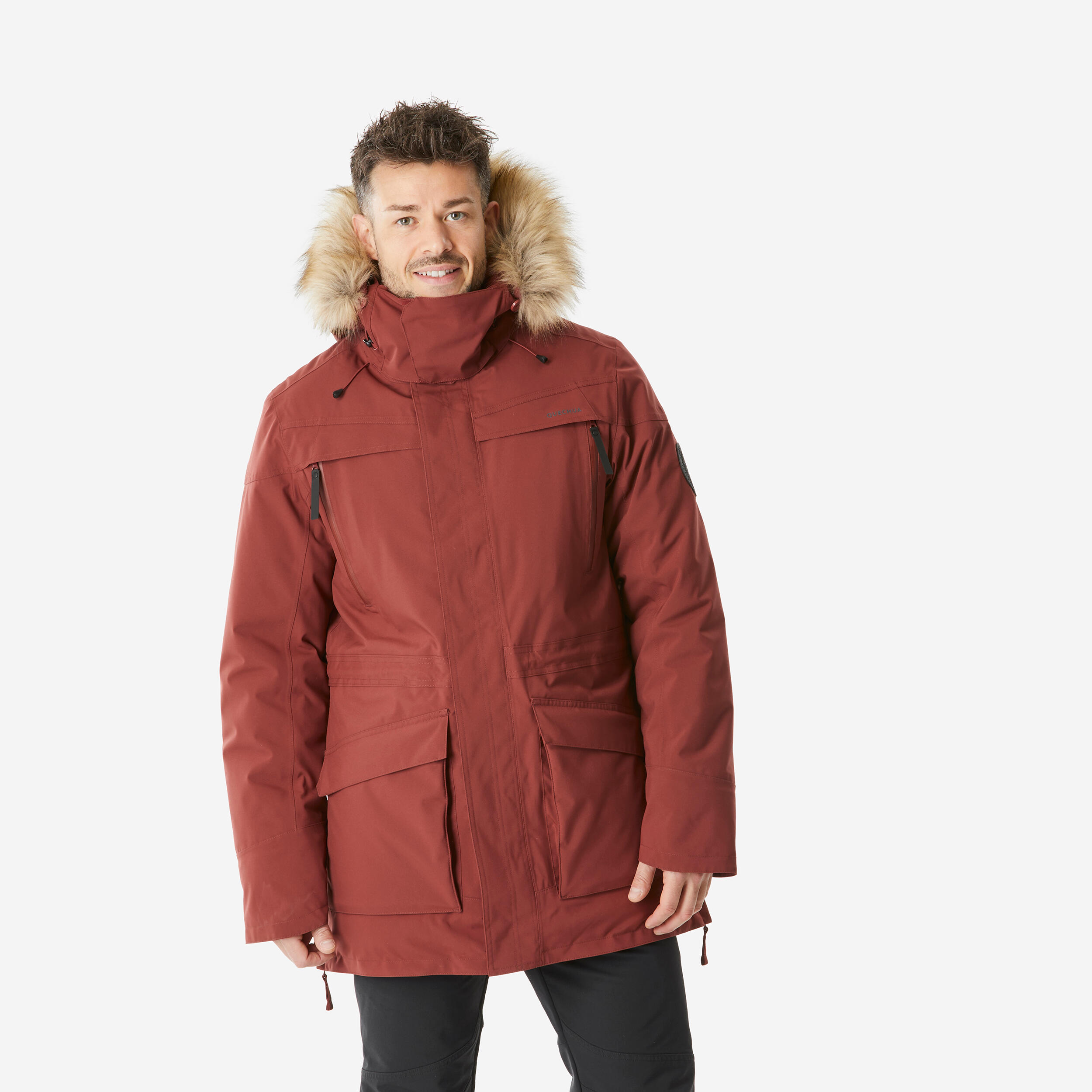 QUECHUA Pánska nepremokavá zimná parka na turistiku SH900 do -20 °C hnedá 349@L-QUECHUA