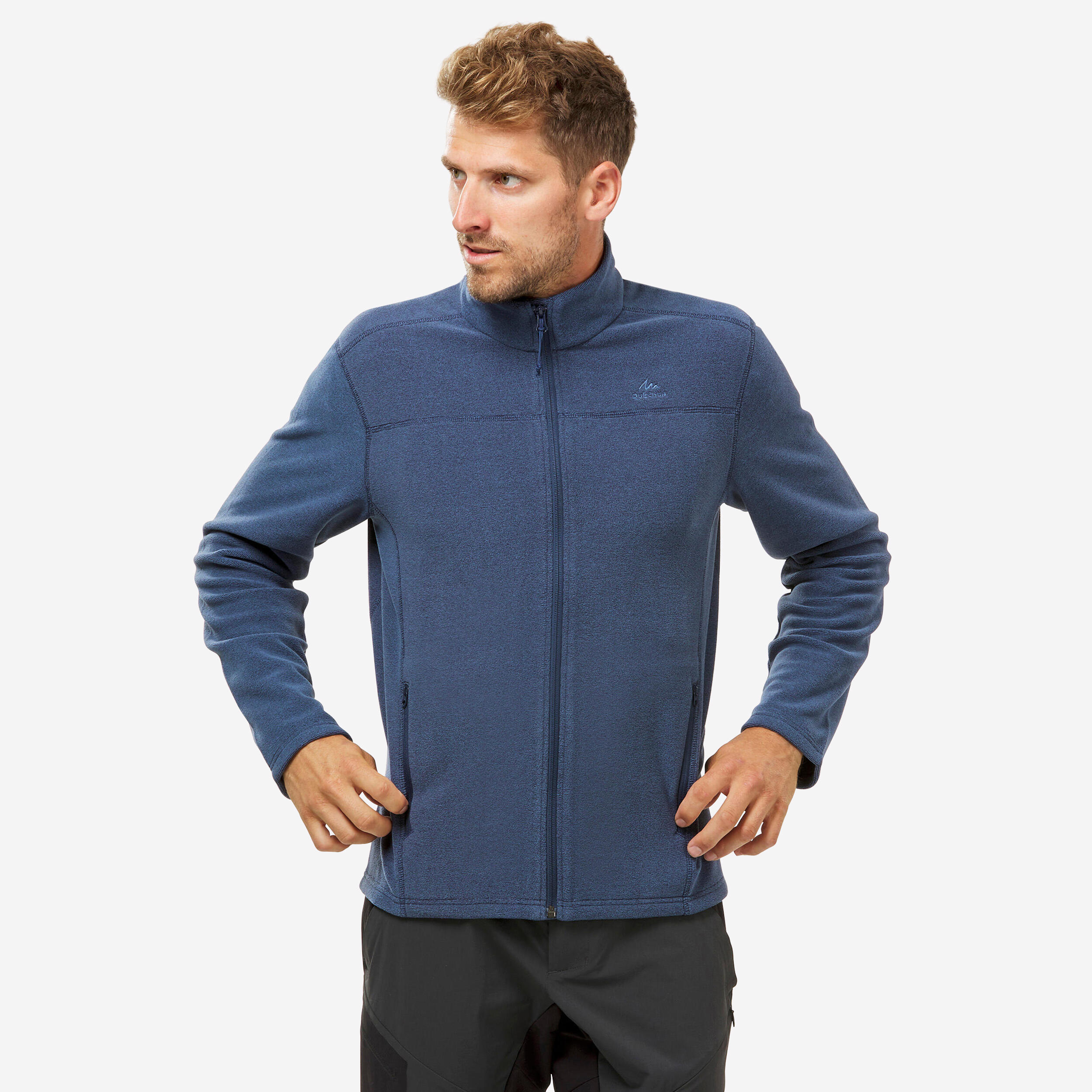 QUECHUA Pánska turistická fleecová mikina mh100 modrá 349@4XL-QUECHUA
