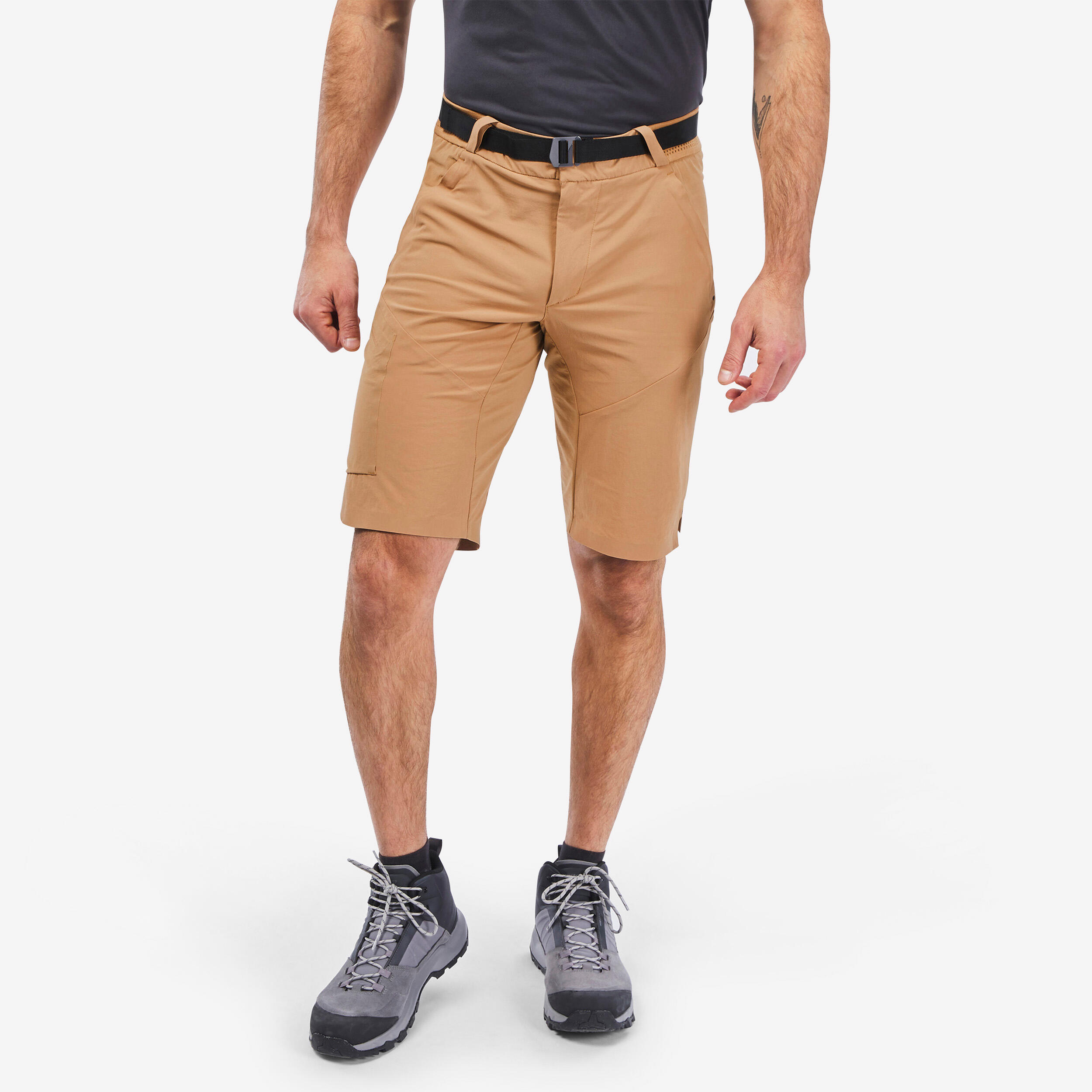 QUECHUA Pánske dlhé šortky MH500 na horskú turistiku hnedá 340@2XL-QUECHUA