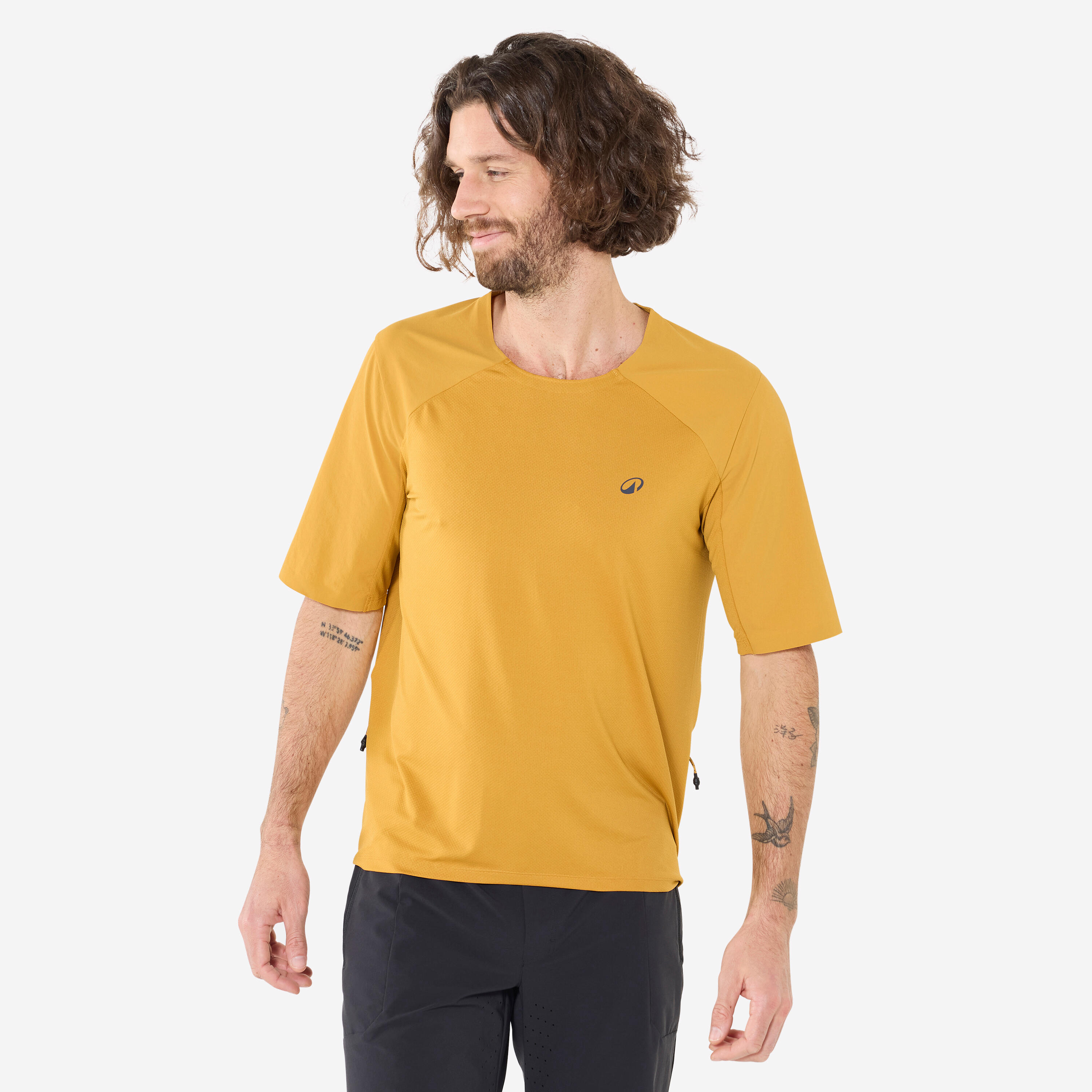 ROCKRIDER Pánsky cyklistický dres s krátkym rukávom Cargo okrový žltá 349@L-ROCKRIDER