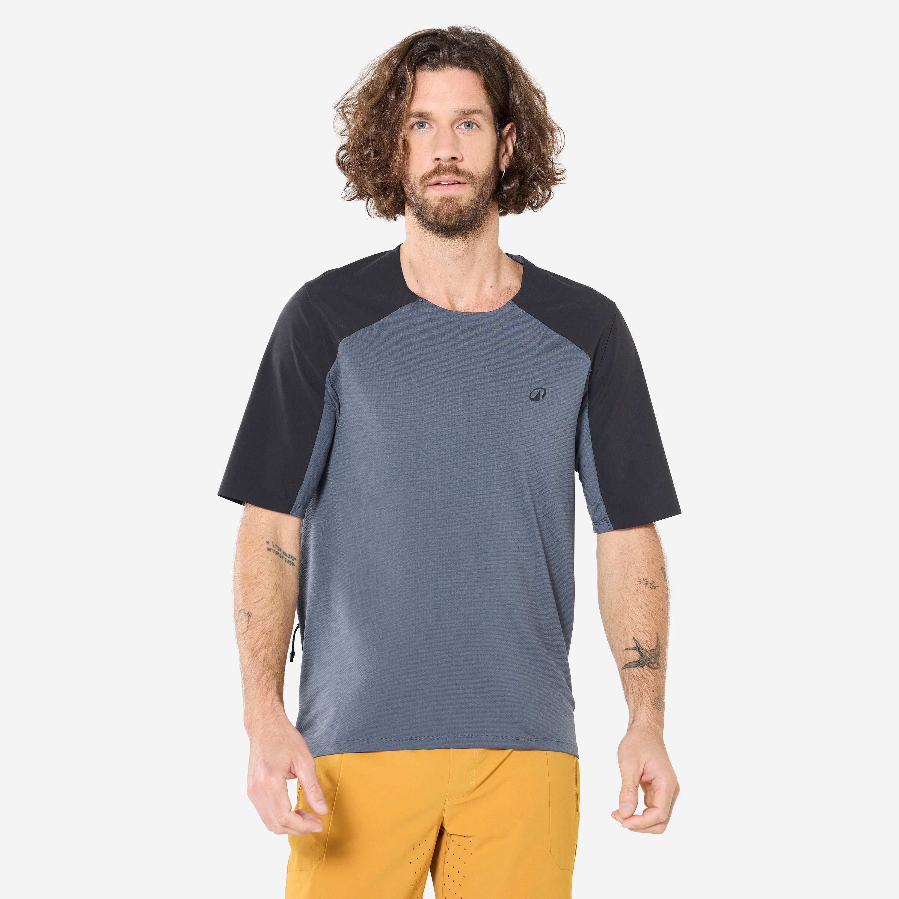 ROCKRIDER Pánsky cyklistický dres s krátkym rukávom Cargo sivo-čierny šedá 349@L-ROCKRIDER