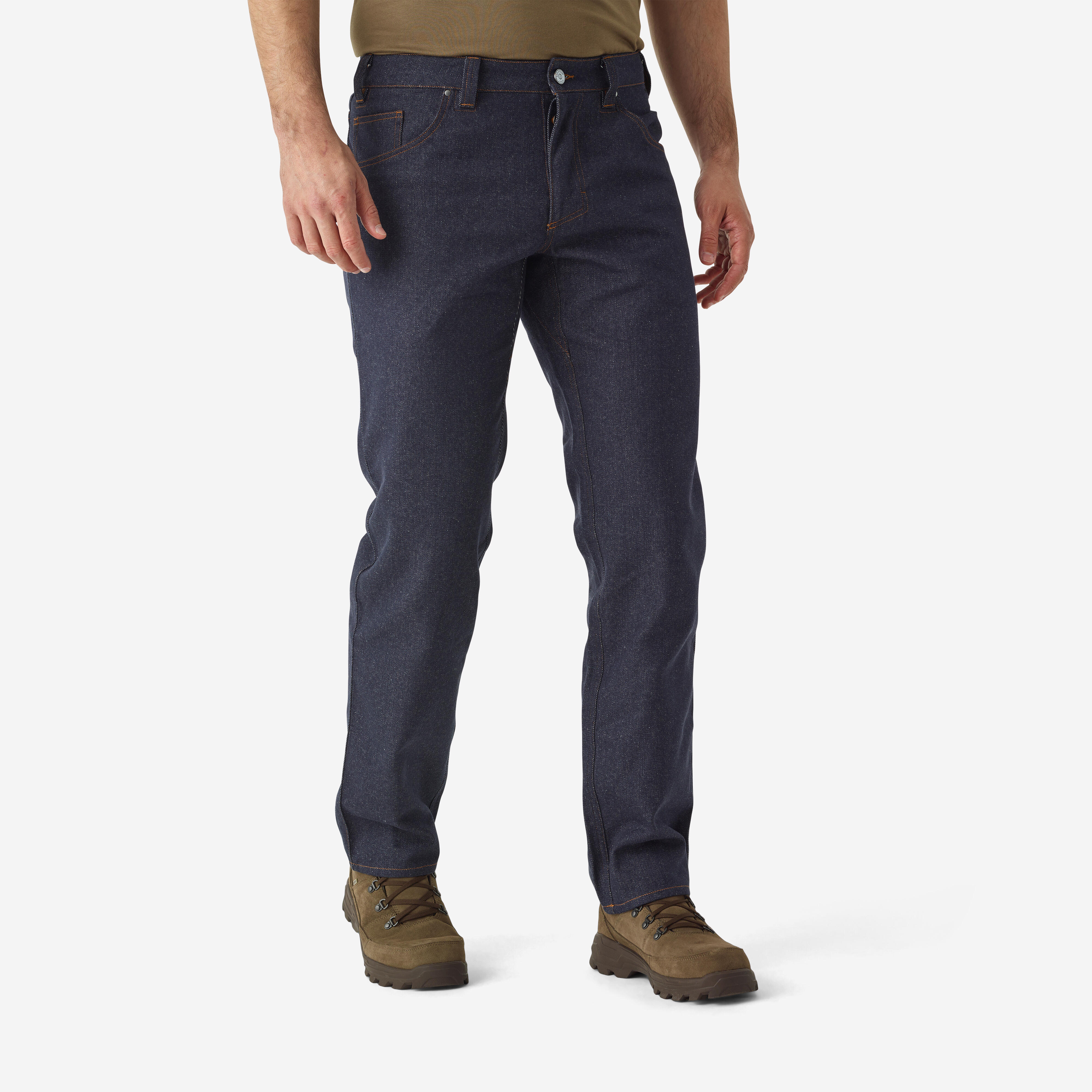 SOLOGNAC Úžitkové hrejivé nohavice 500 modré jeans modrá 340@M-SOLOGNAC