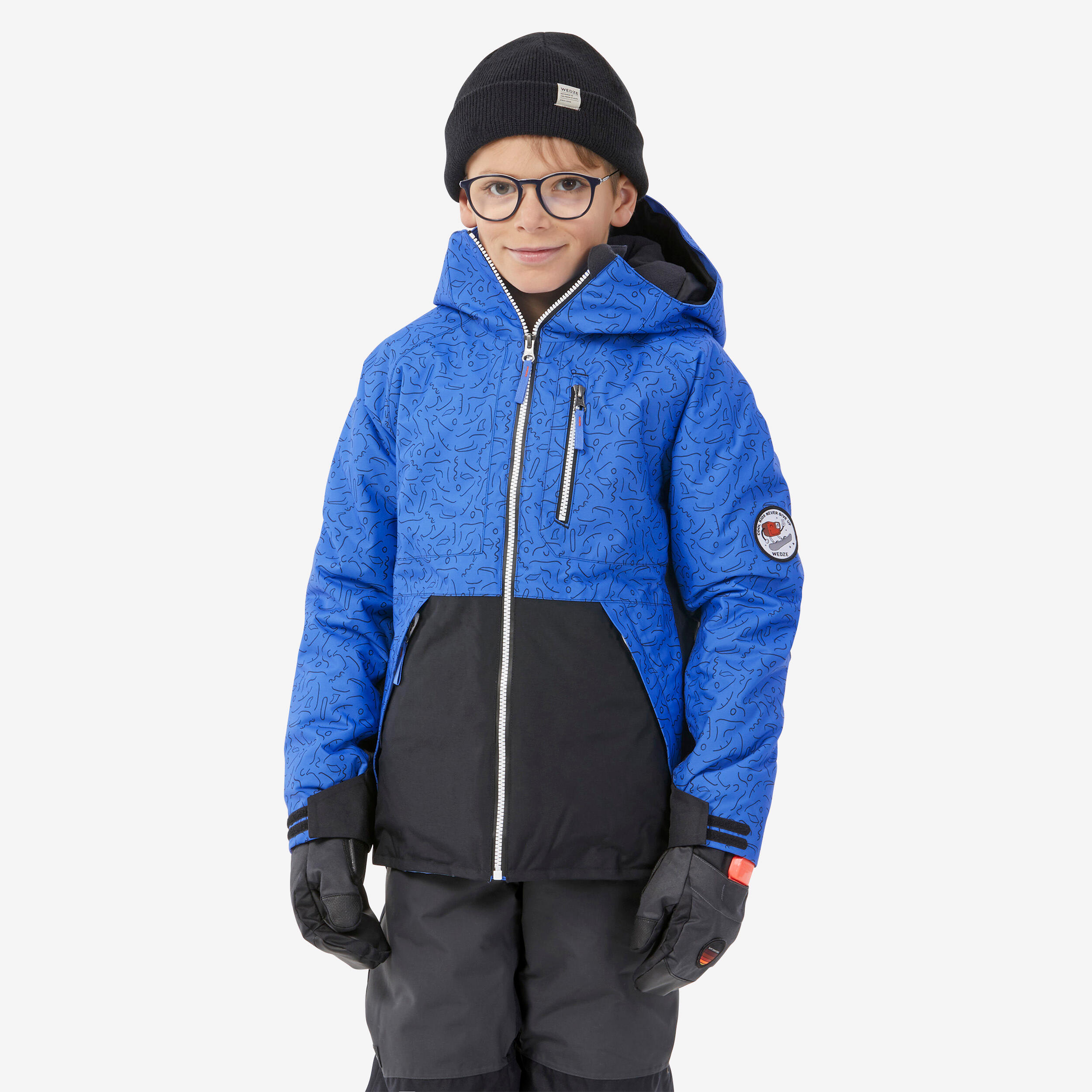 WEDZE Detská bunda SNB 500 na snowboard modrá s potlačou modrá 280@8 rokov-WEDZE