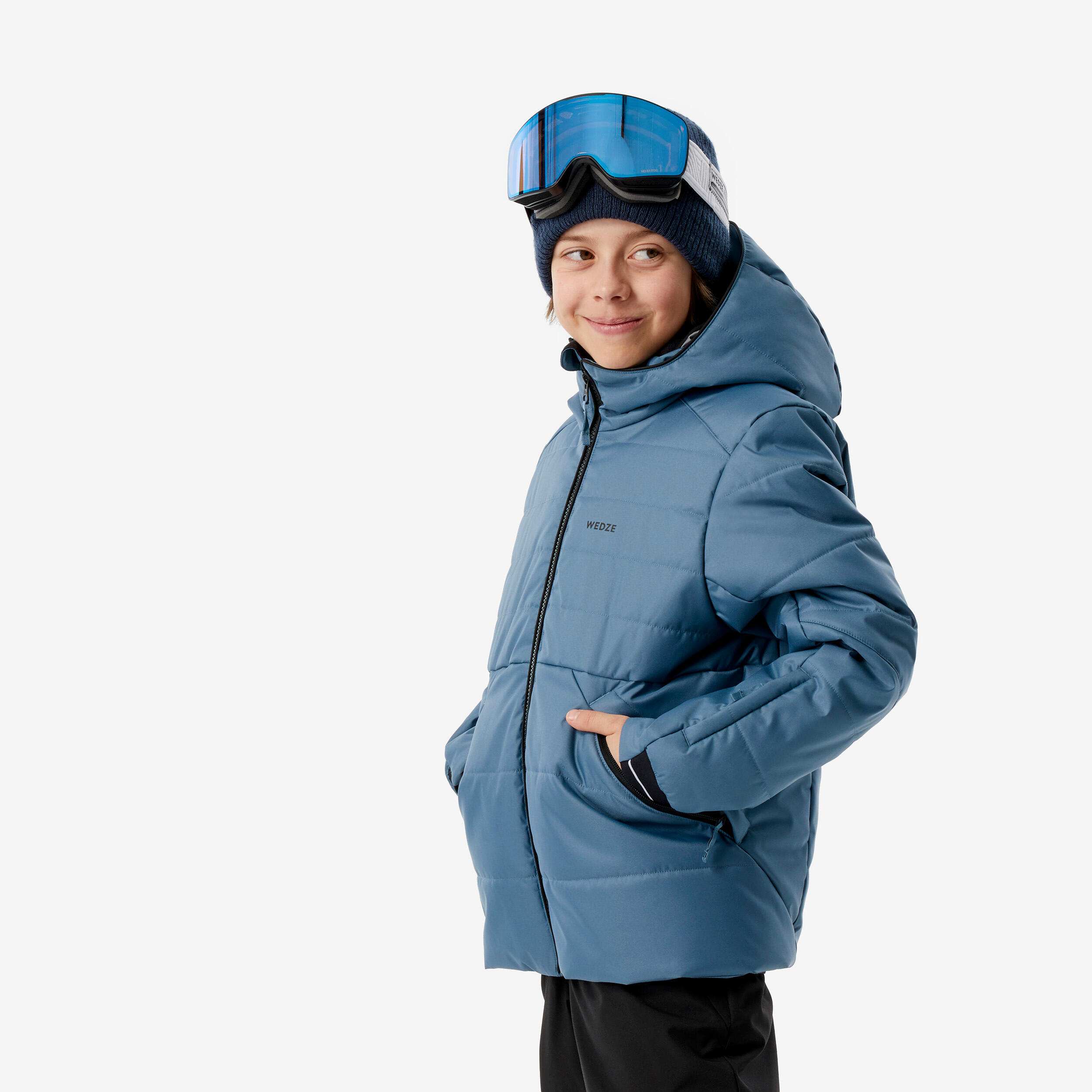 WEDZE Detská lyžiarska prešívaná bunda 100 Warm hrejivá a nepremokavá modrá 280@12 rokov-WEDZE