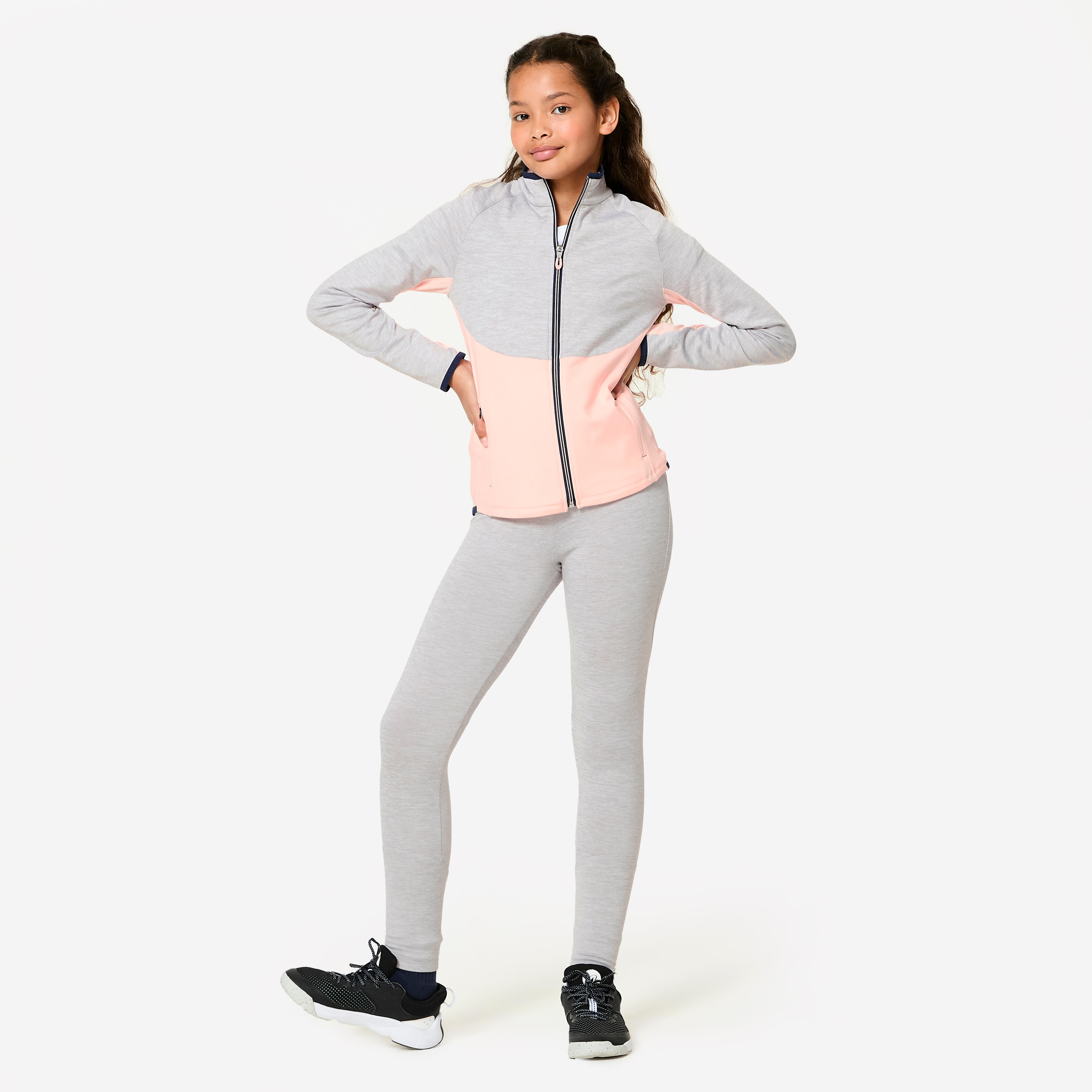 DECATHLON Dievčenská priedušná súprava S500 na cvičenie sivo-ružová šedá 123-130 cm-DECATHLON