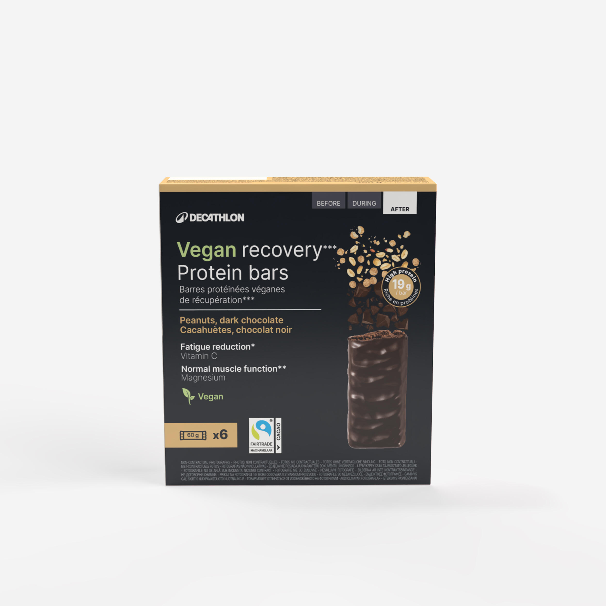 DECATHLON Regeneračná vegánska proteínová tyčinka čokoláda-arašidy 6ks-DECATHLON