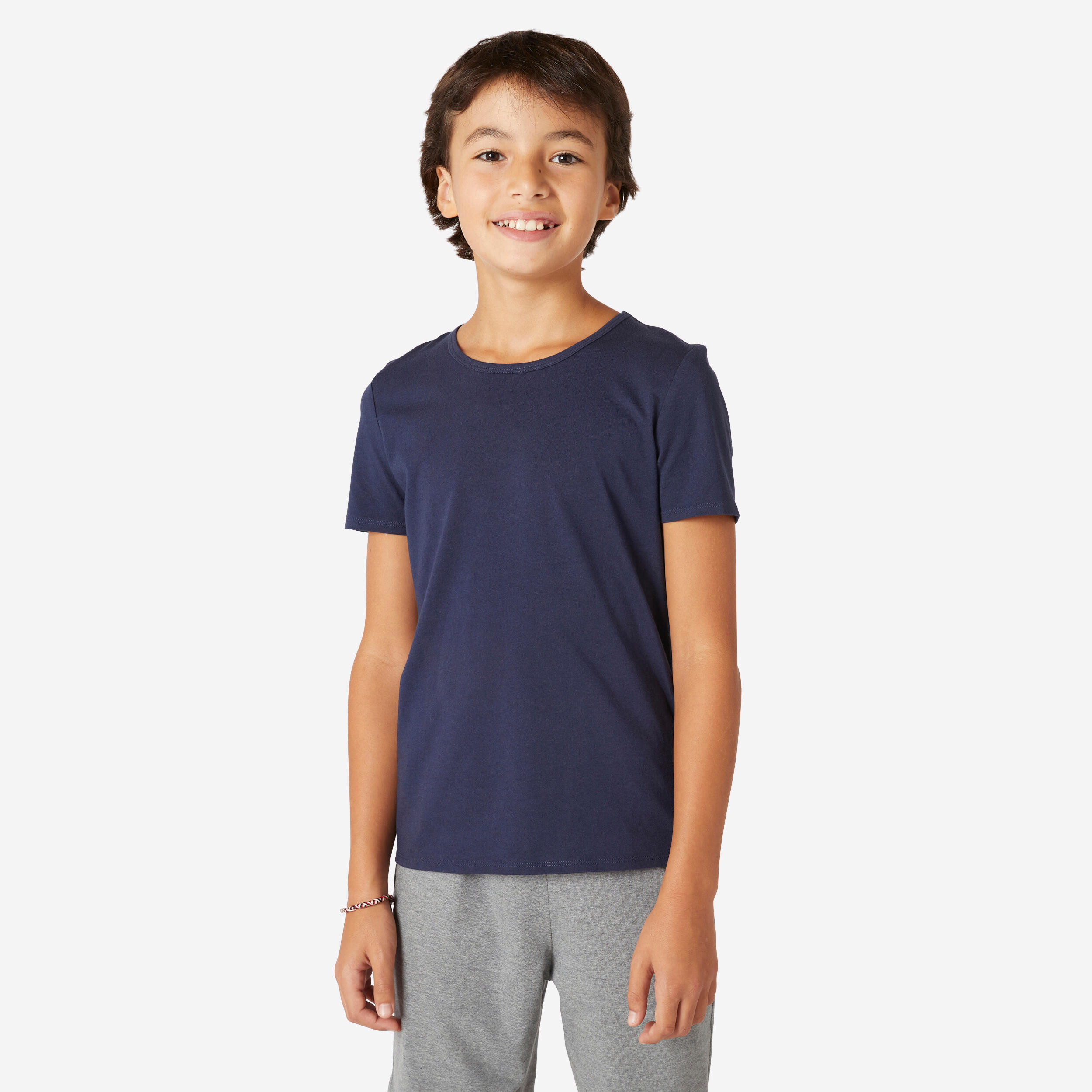 DOMYOS CHLAPČENSKÉ TRIČKO 100 NA CVIČENIE NÁMORNÍCKE modré 161-172 cm-DOMYOS