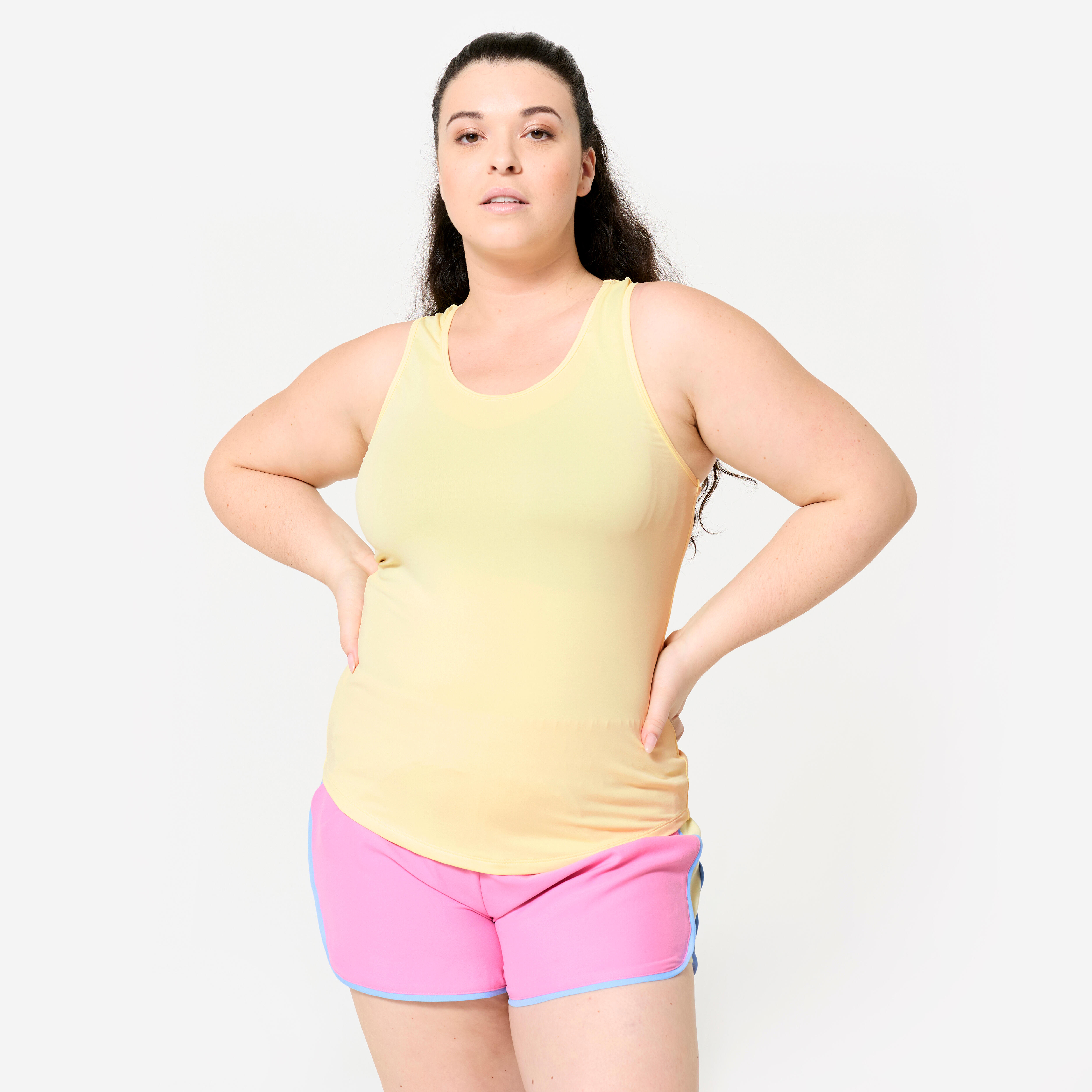 DOMYOS Dámske fitness tielko s plaveckým chrbtom svetložlté žltá 1387@S-DOMYOS