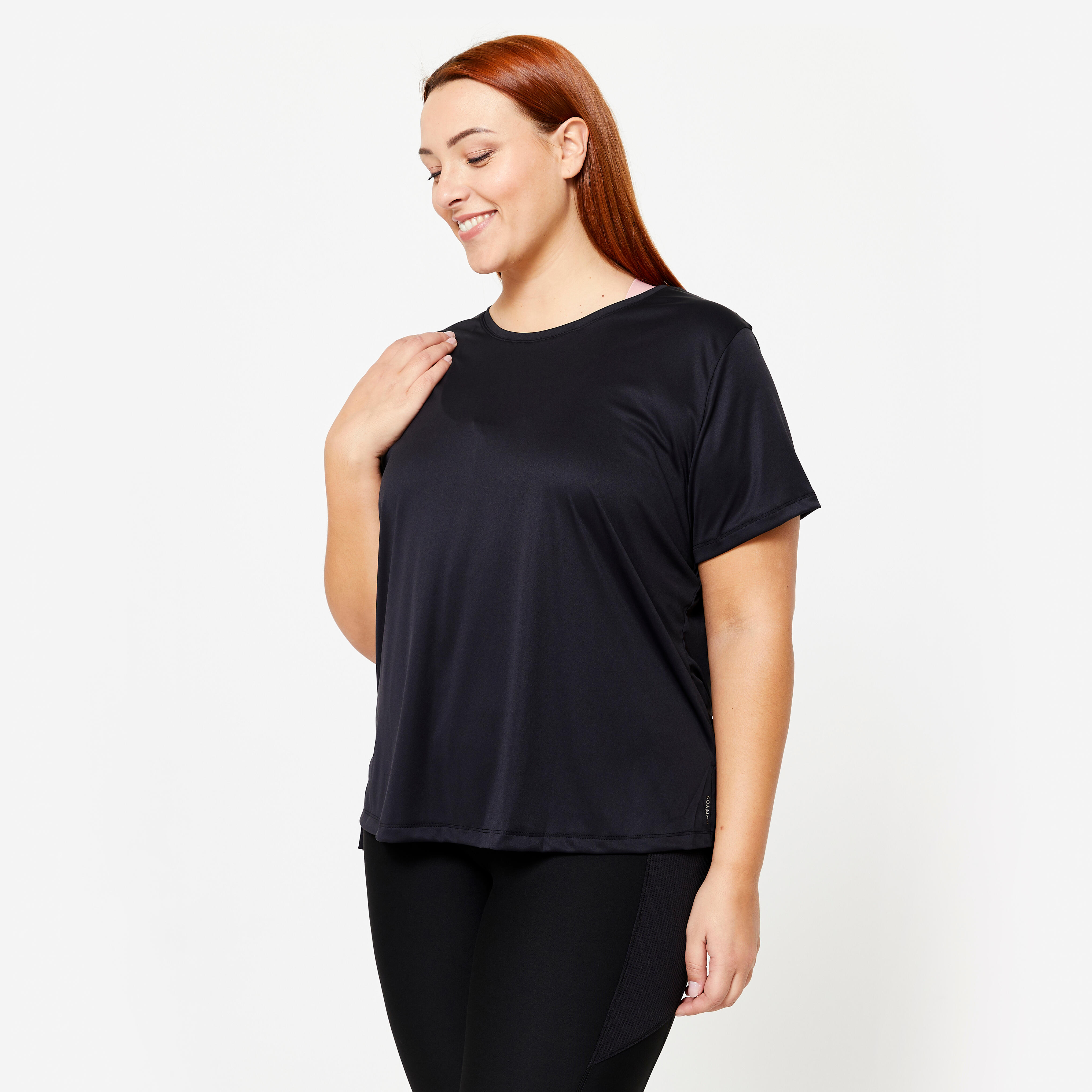 DOMYOS Dámske tričko na kardio fitness Plus Size čierne 5XL-DOMYOS