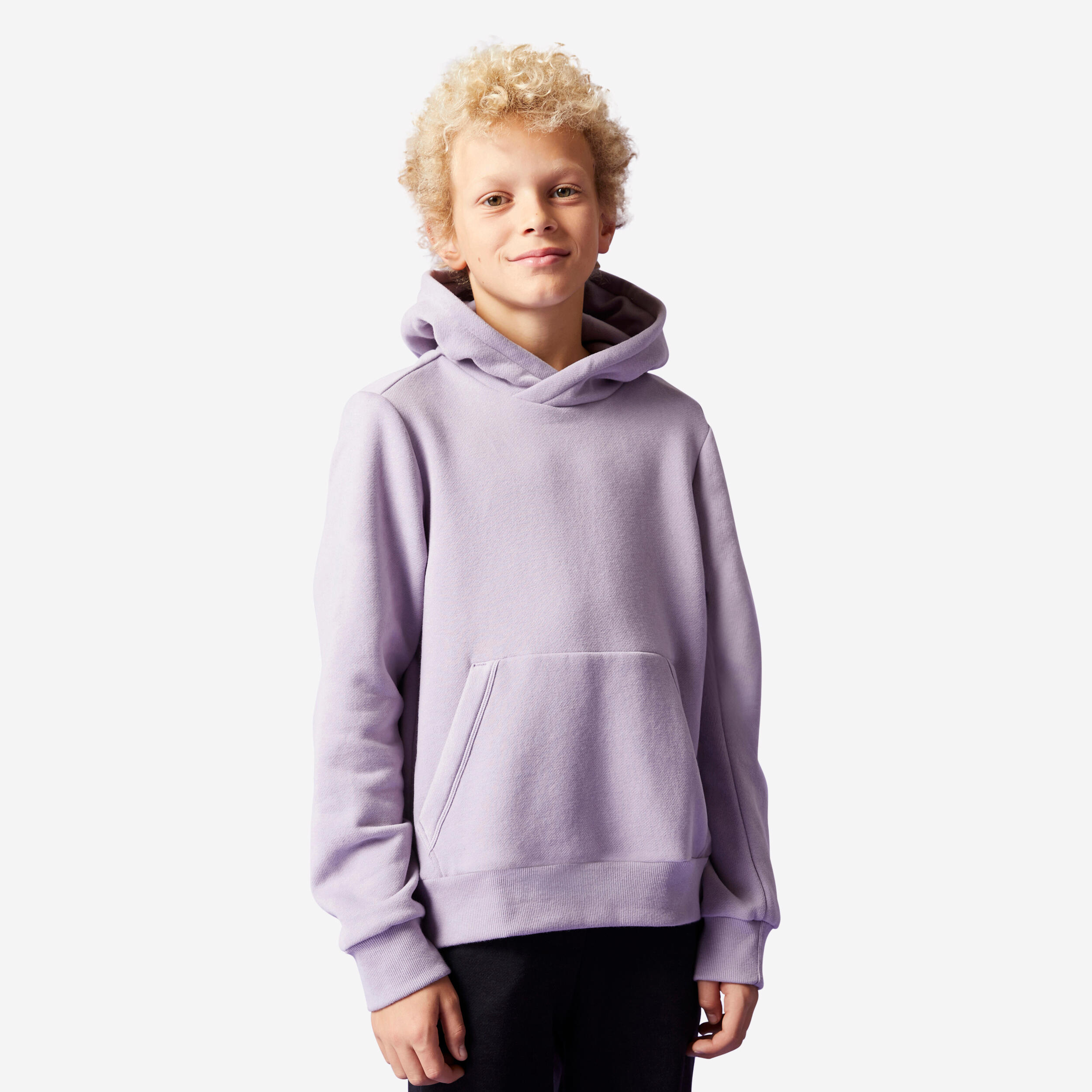 DOMYOS Detská bavlnená mikina s kapucňou fialová fialová 113-122 cm-DOMYOS
