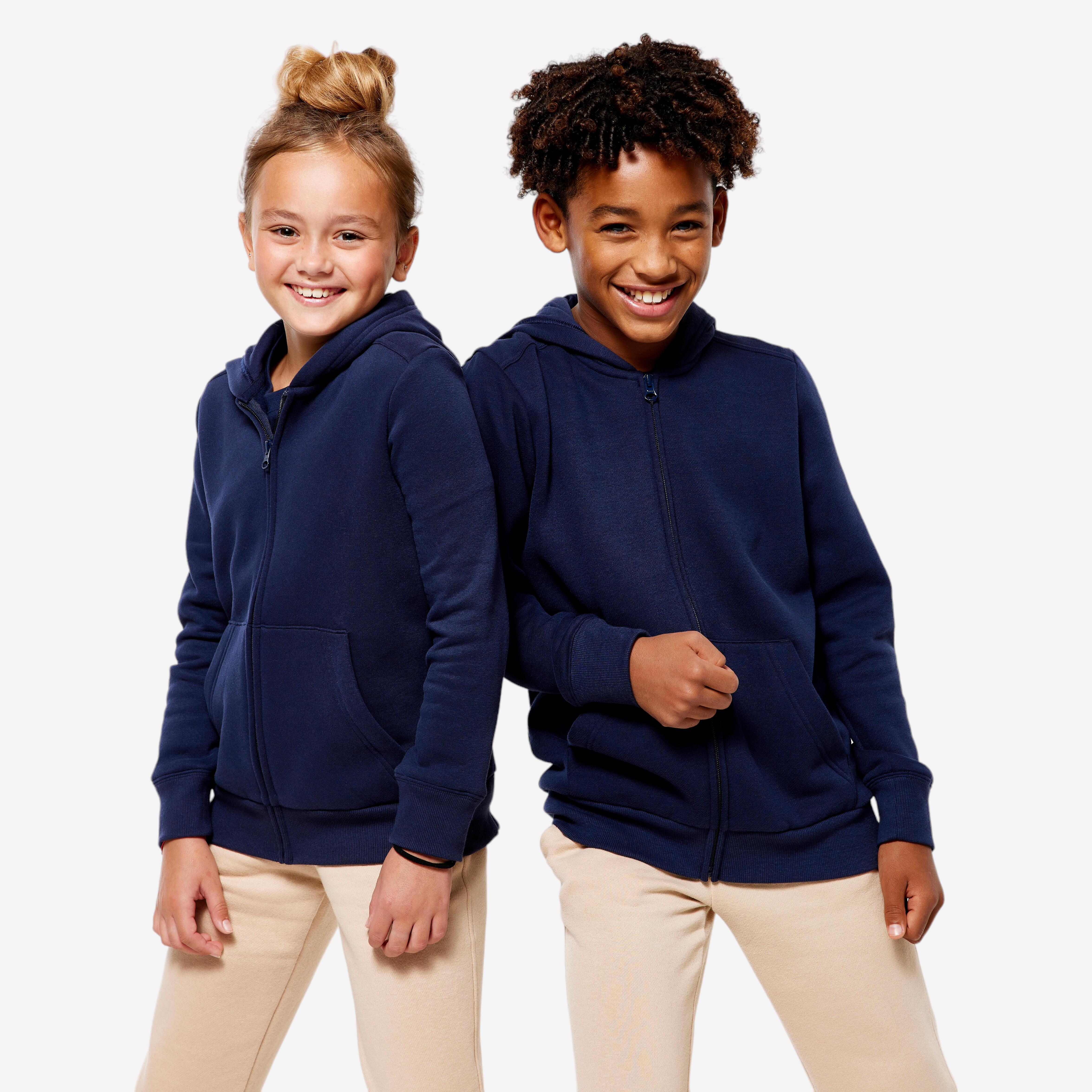 DOMYOS Detská mikina na zips modrá 113-122 cm-DOMYOS