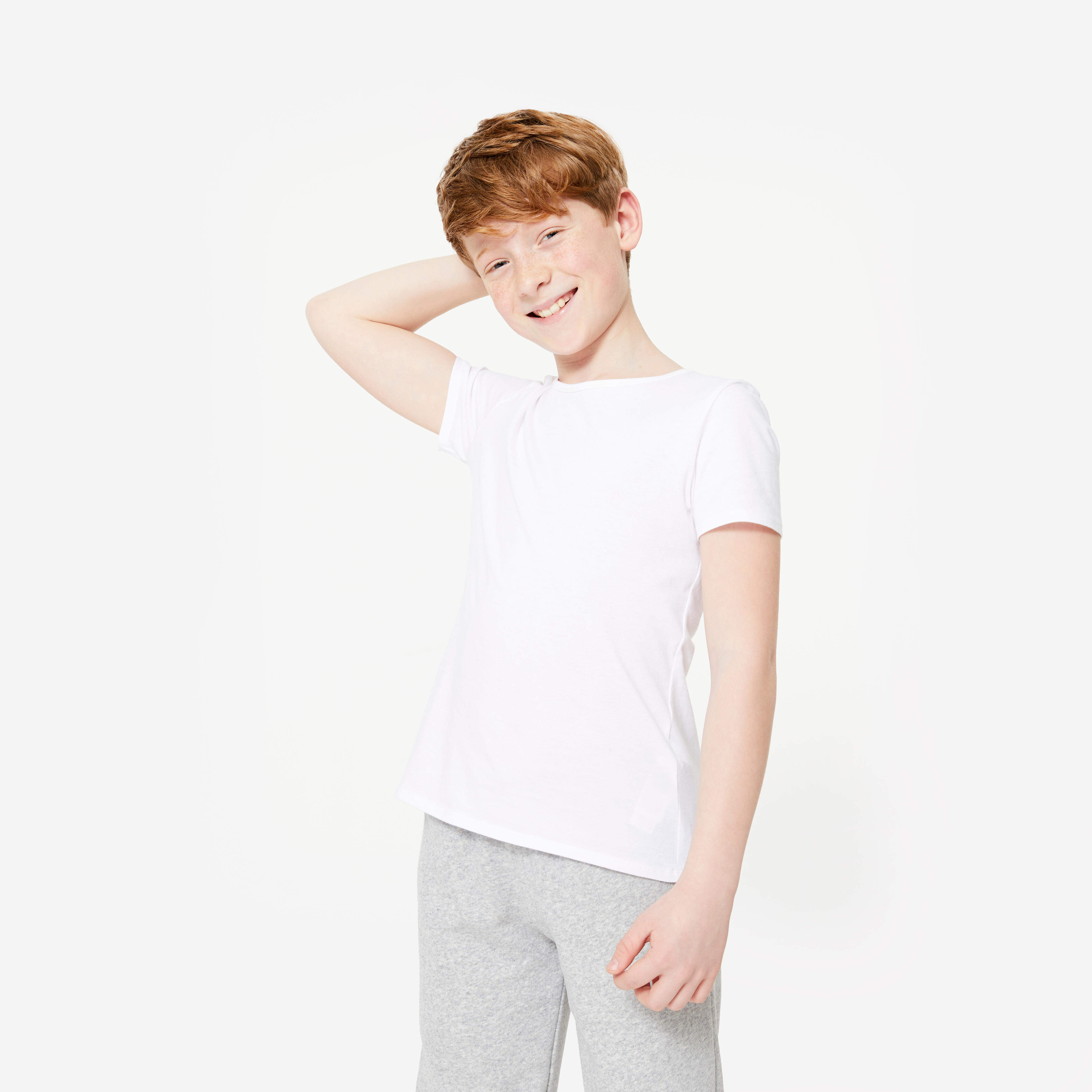 DOMYOS Detské bavlnené tričko unisex - biele 131-140 cm-DOMYOS