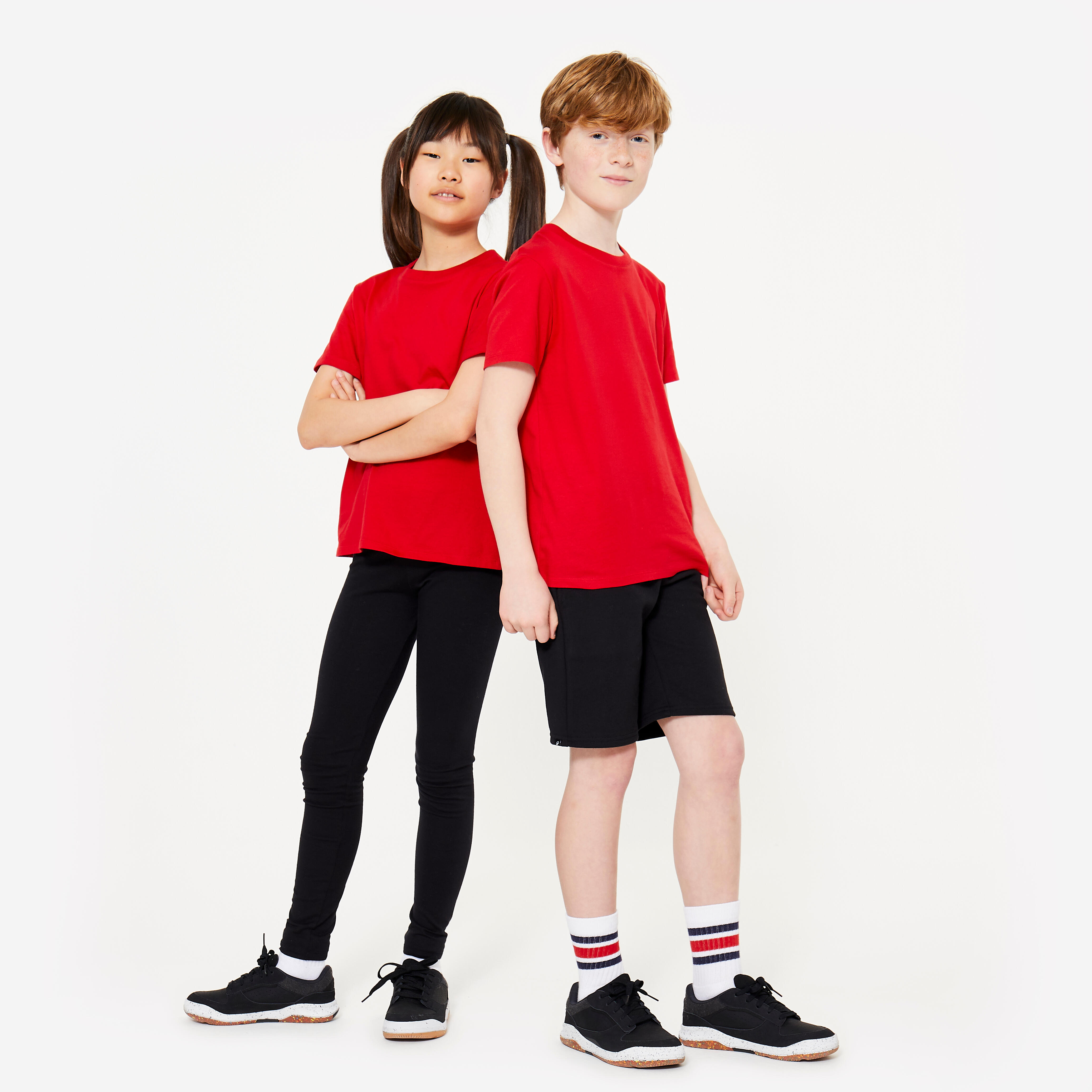 DOMYOS Detské bavlnené tričko unisex na cvičenie červené 113-122 cm-DOMYOS