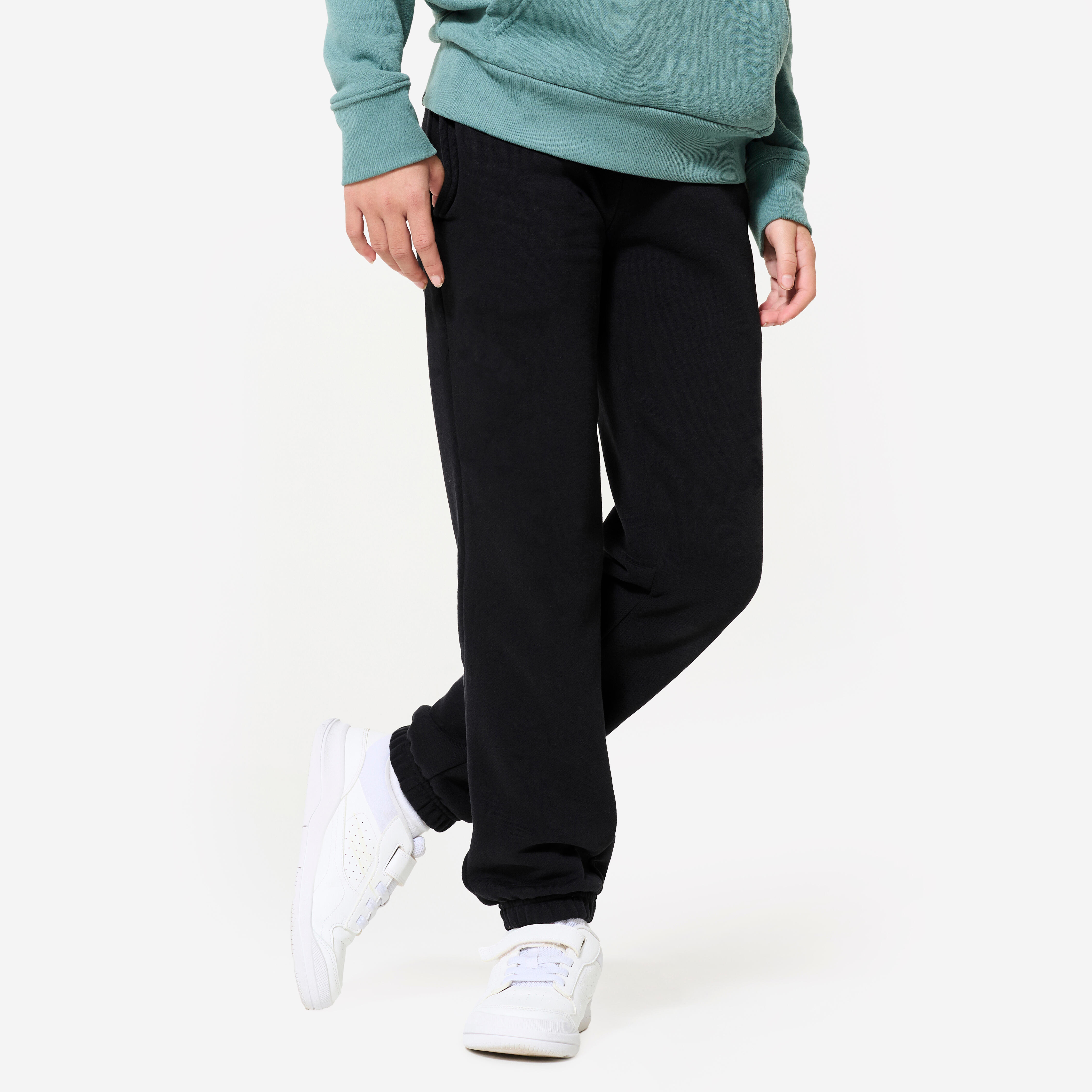 DOMYOS Detské hrejivé tepláky k súprave čierne 151-160 cm-DOMYOS