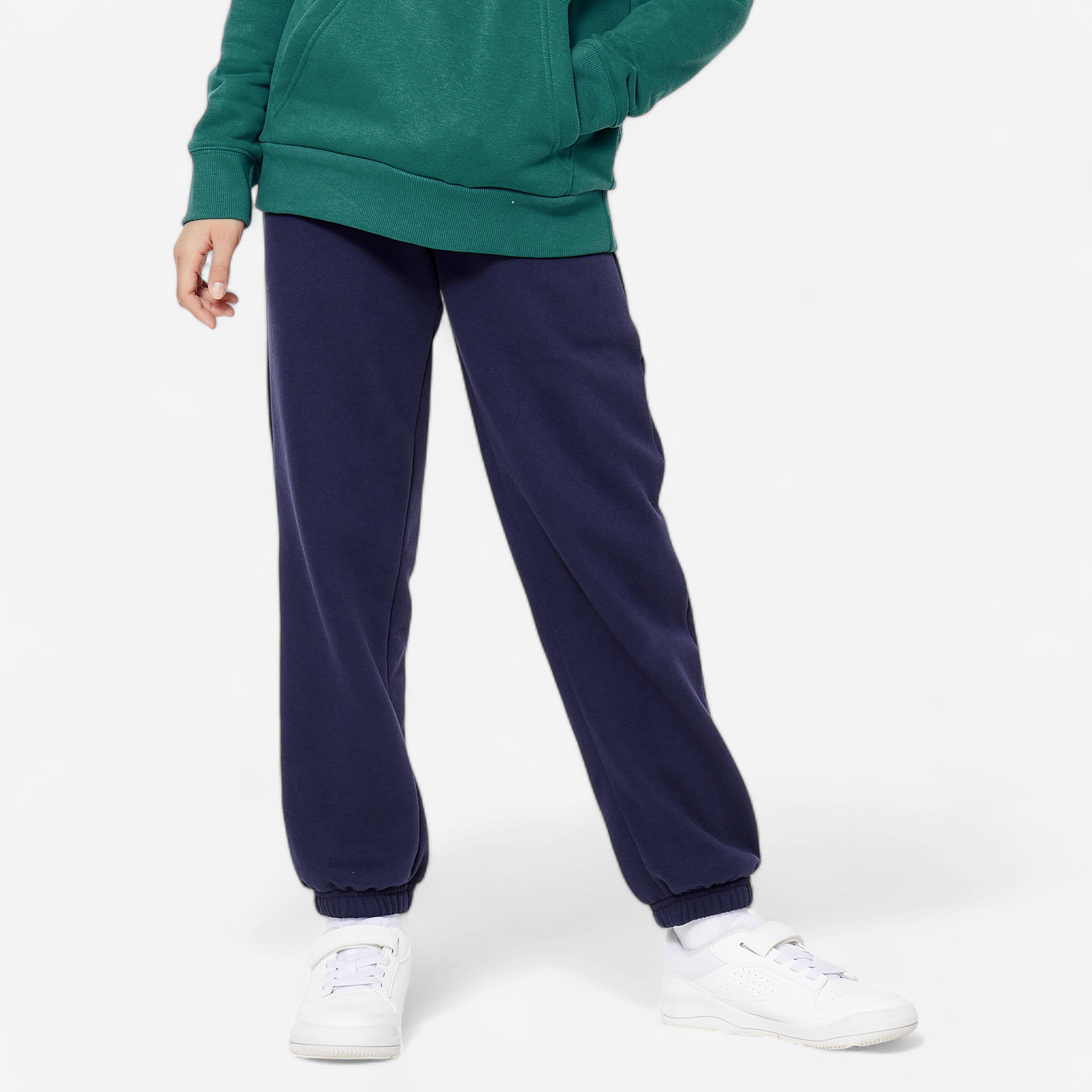 DOMYOS Detské hrejivé tepláky tmavomodré 123-130 cm-DOMYOS