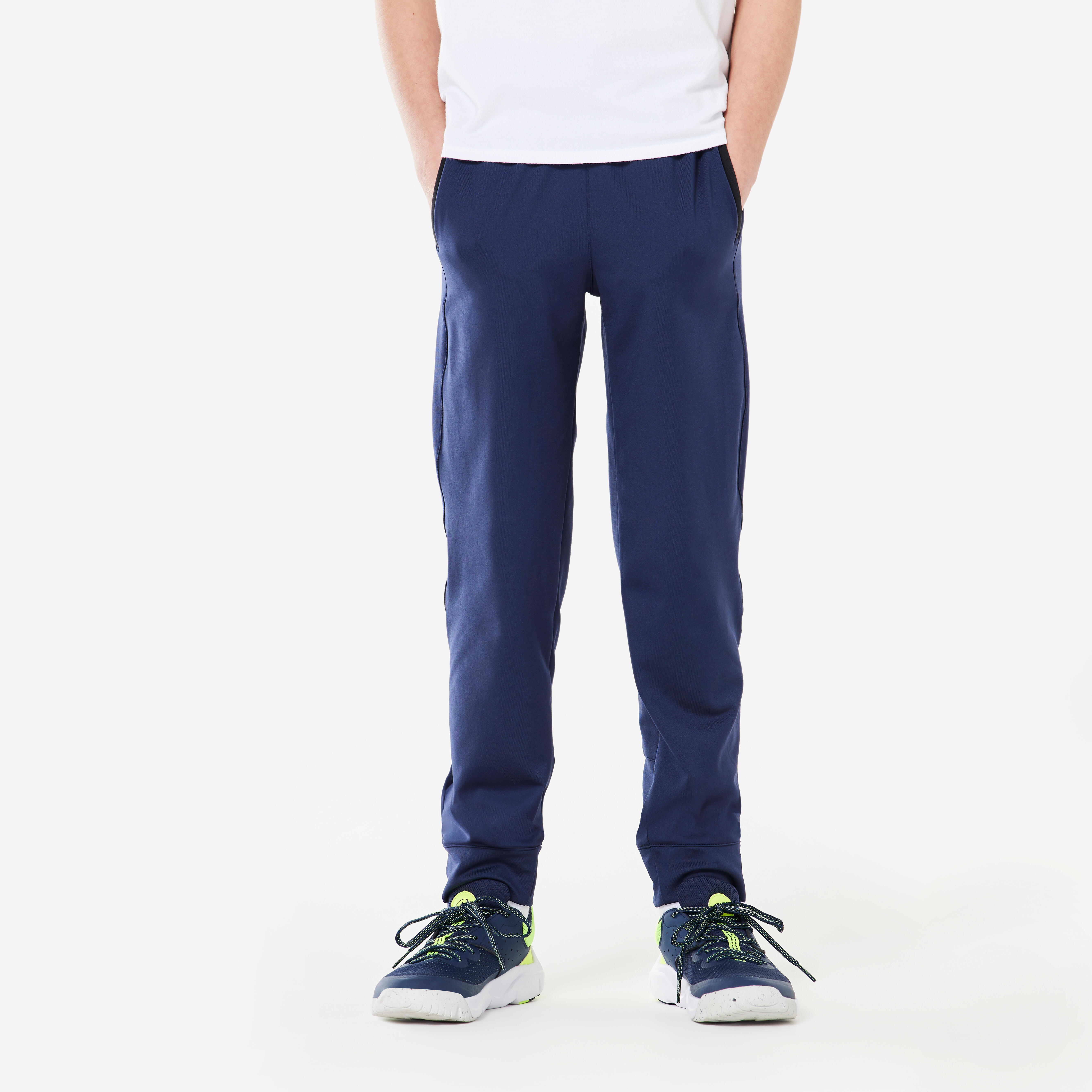 DOMYOS Detské hrejivé tepláky tmavomodré 151-160 cm-DOMYOS