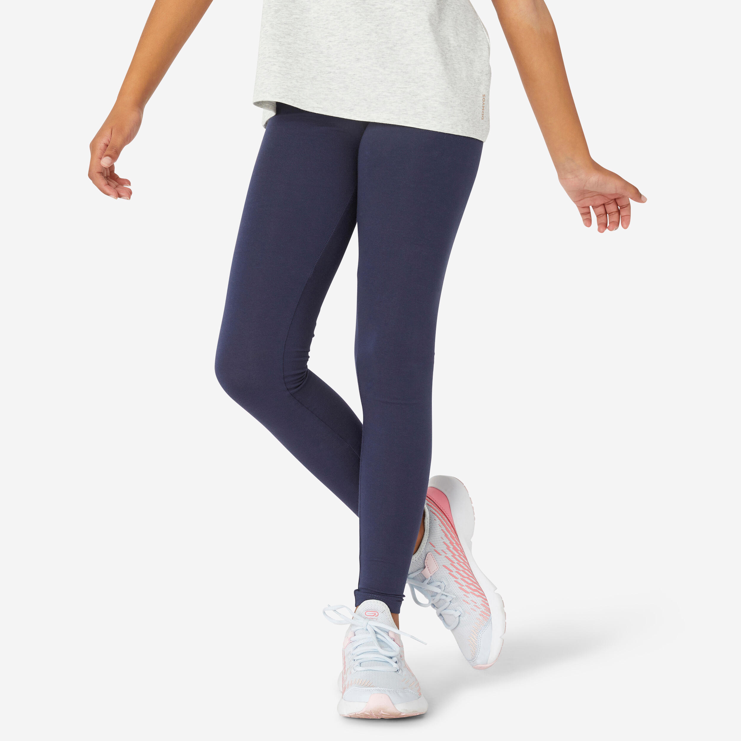 DOMYOS Dievčenské legíny 100 na cvičenie námornícke modré 160-166 cm-DOMYOS