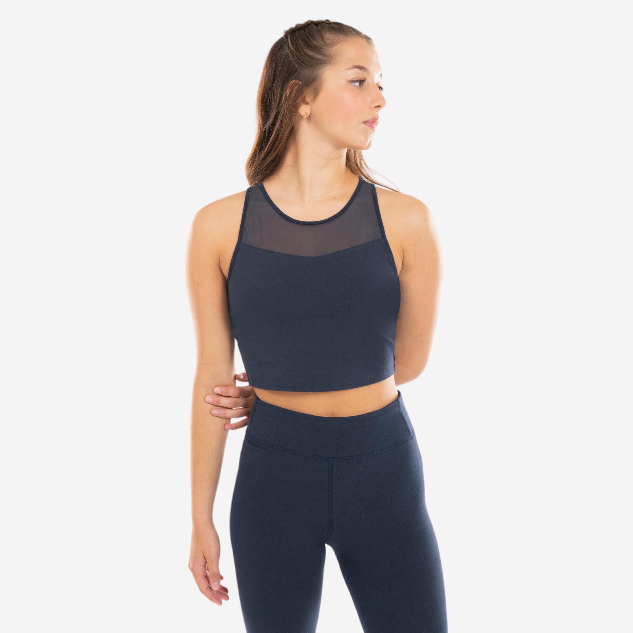 DOMYOS Dievčenský crop top na moderný jazzový tanec námornicky modrý 160-166 cm-DOMYOS