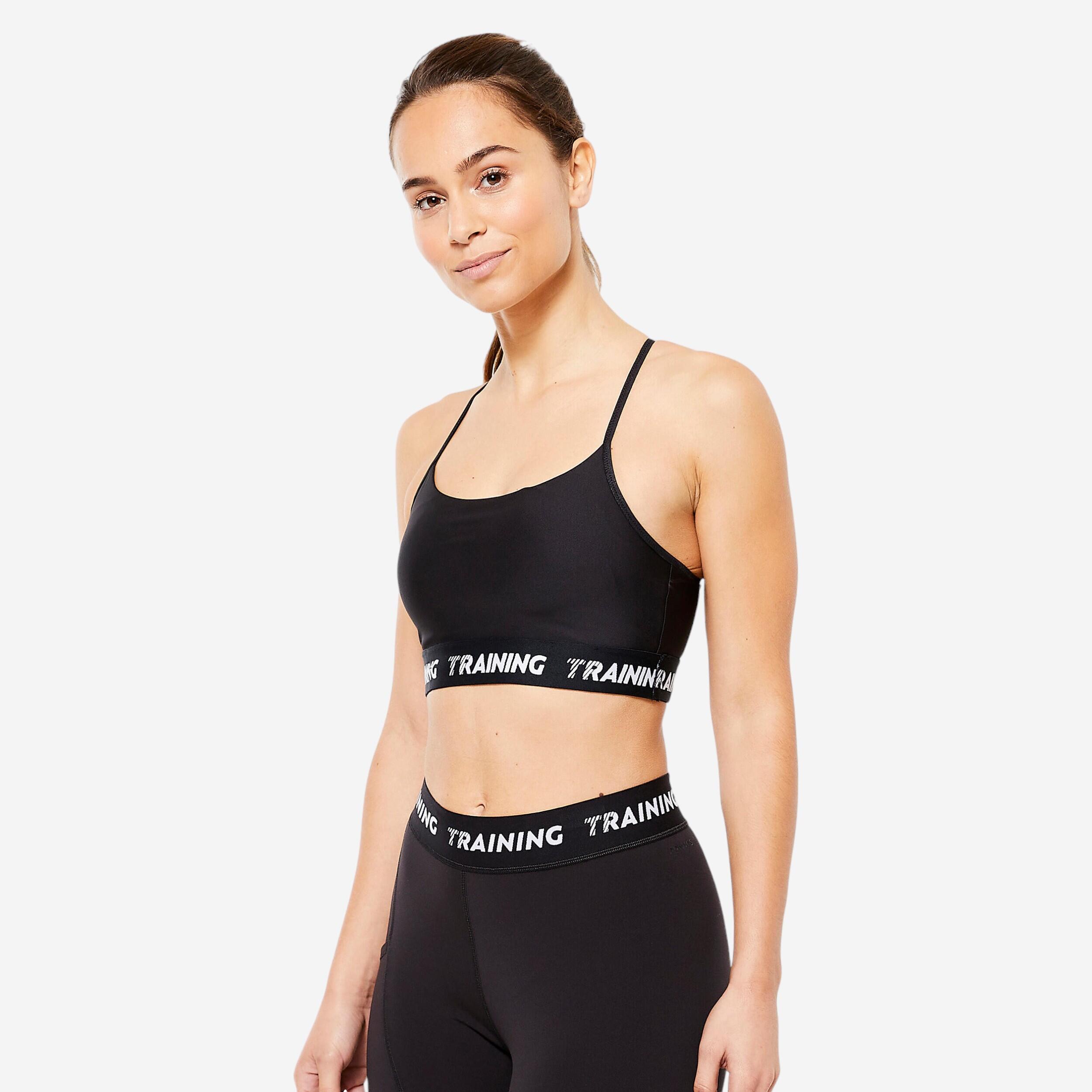 DOMYOS Fitness podprsenka s prekríženými ramienkami čierna L-DOMYOS
